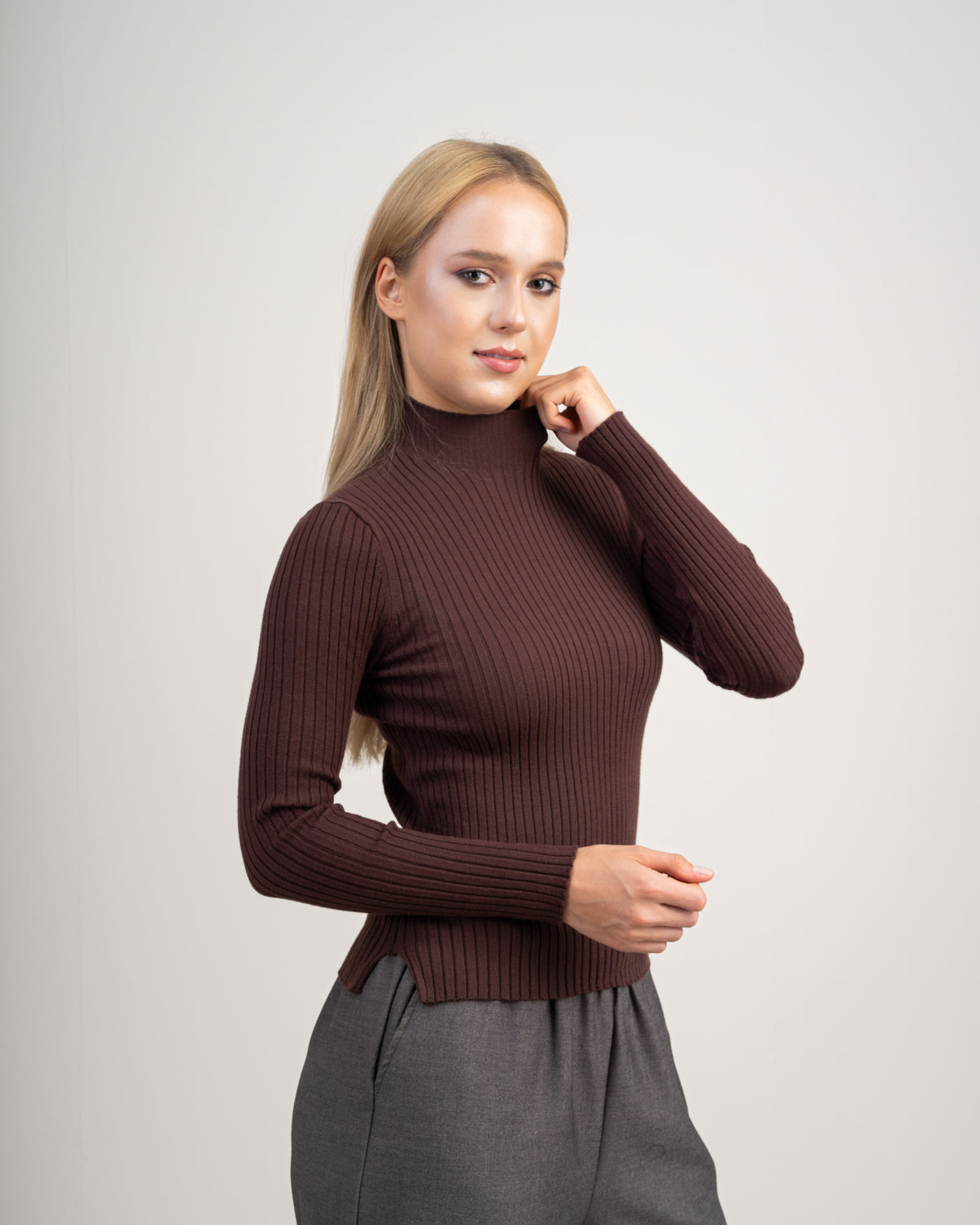 Plain Basic Top With Mock Neck
