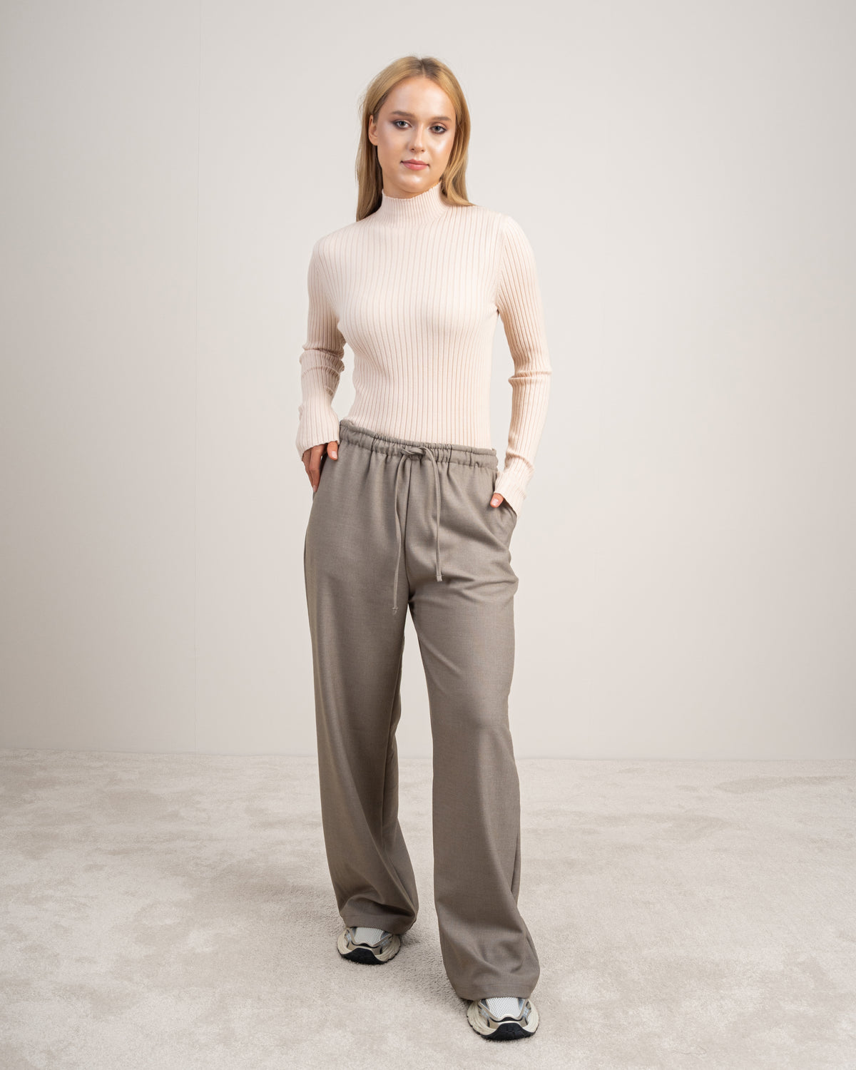 Plain Trousers With Elastic Waist - And Drawstring