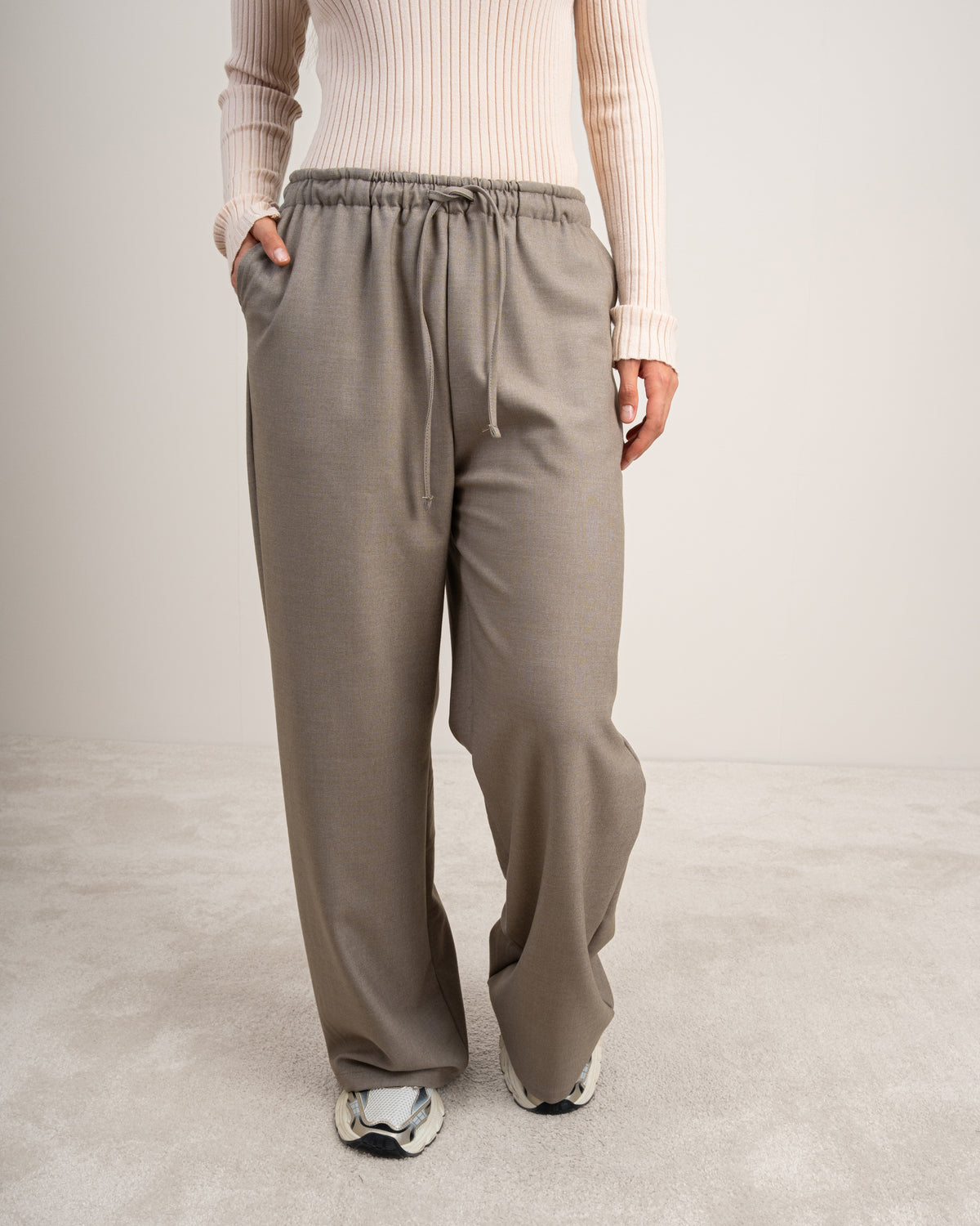 Plain Trousers With Elastic Waist - And Drawstring