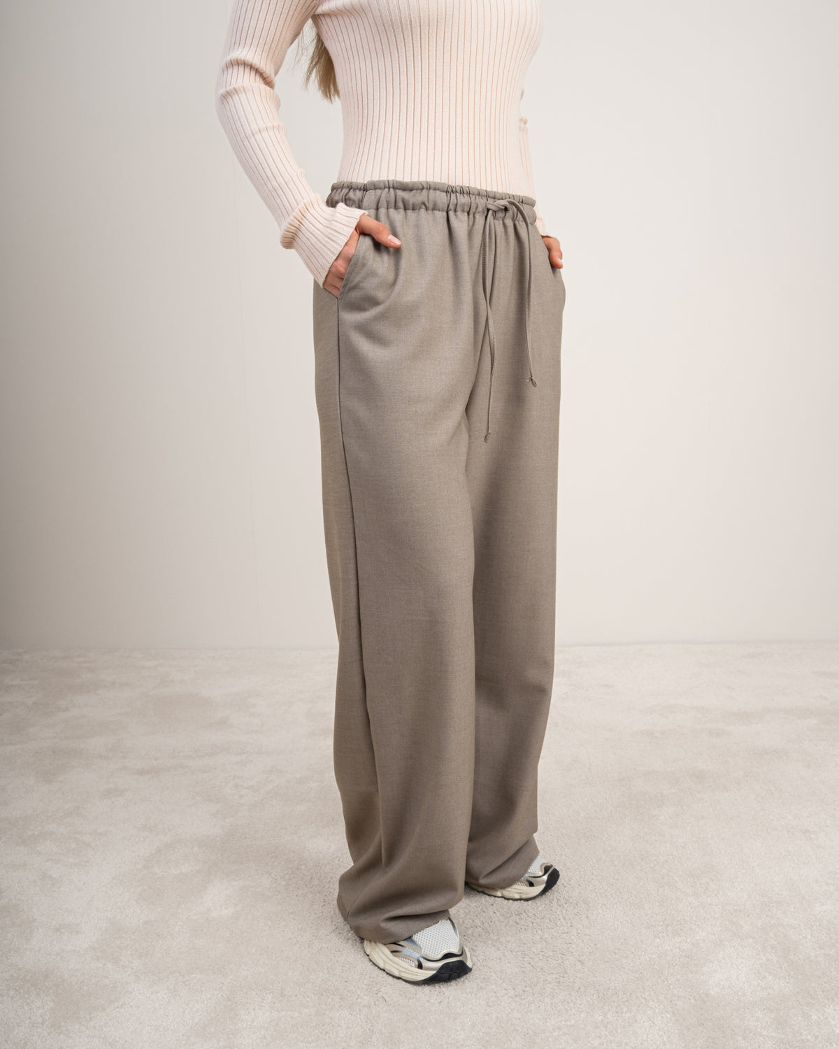 Plain Trousers With Elastic Waist - And Drawstring