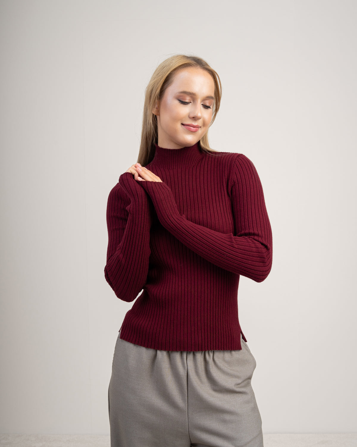 Plain Basic Top With Mock Neck