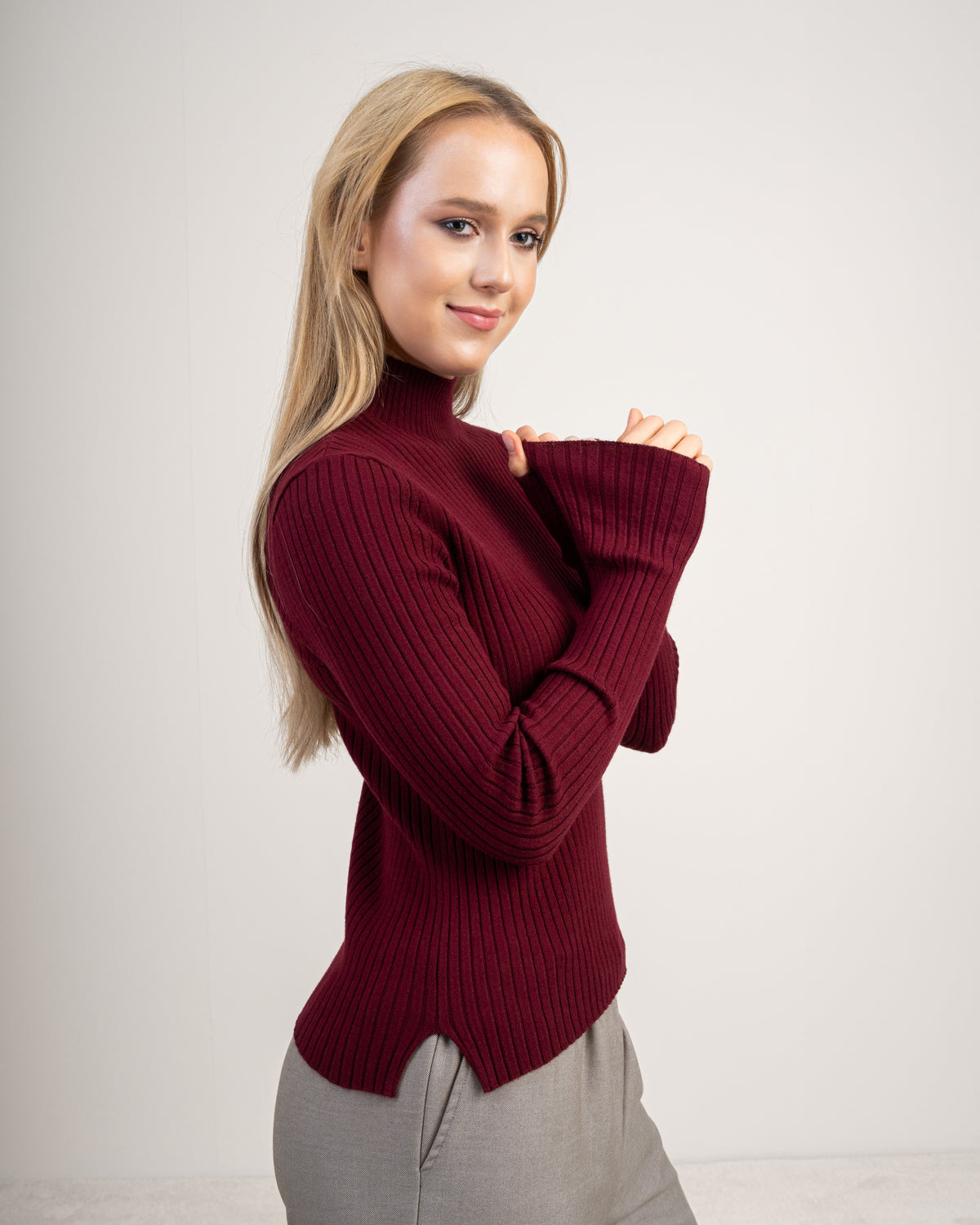 Plain Basic Top With Mock Neck