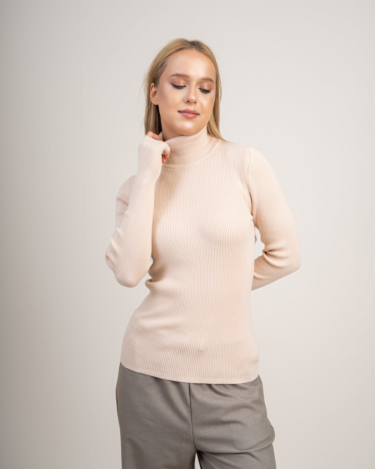 Striped High Neck Basic Top