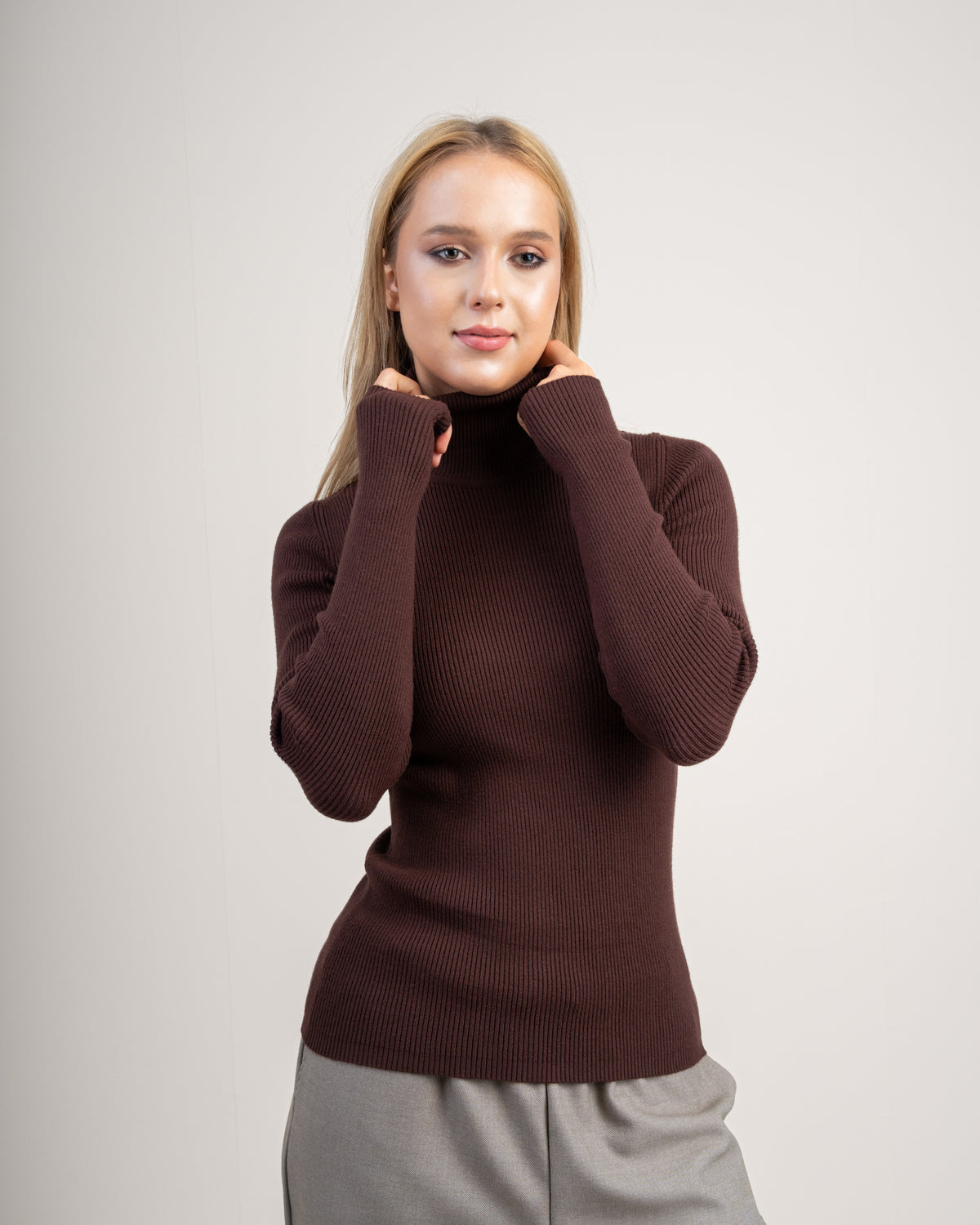 Striped High Neck Basic Top