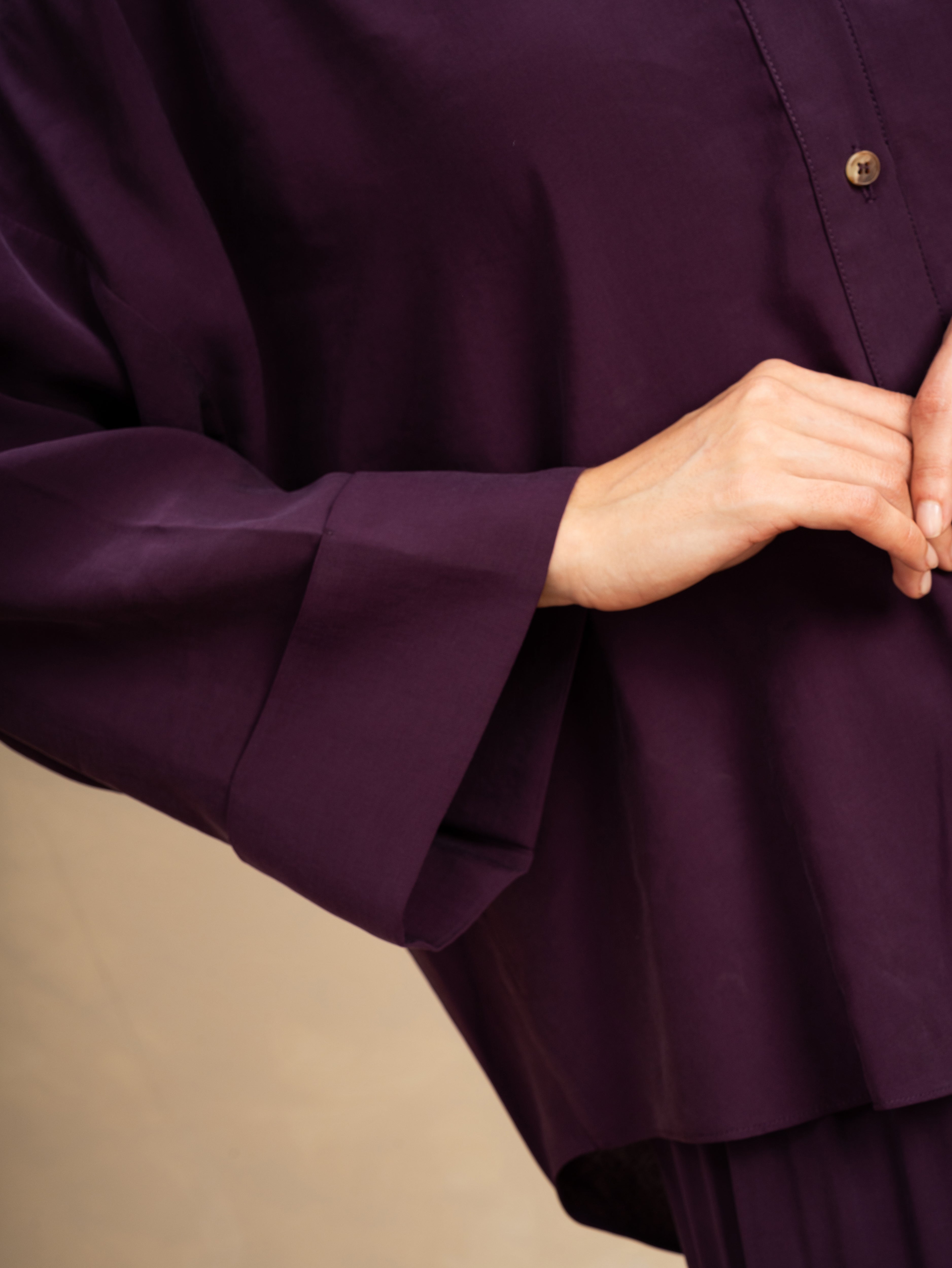 Oversized Plain Shirt - With Wooden Buttons
