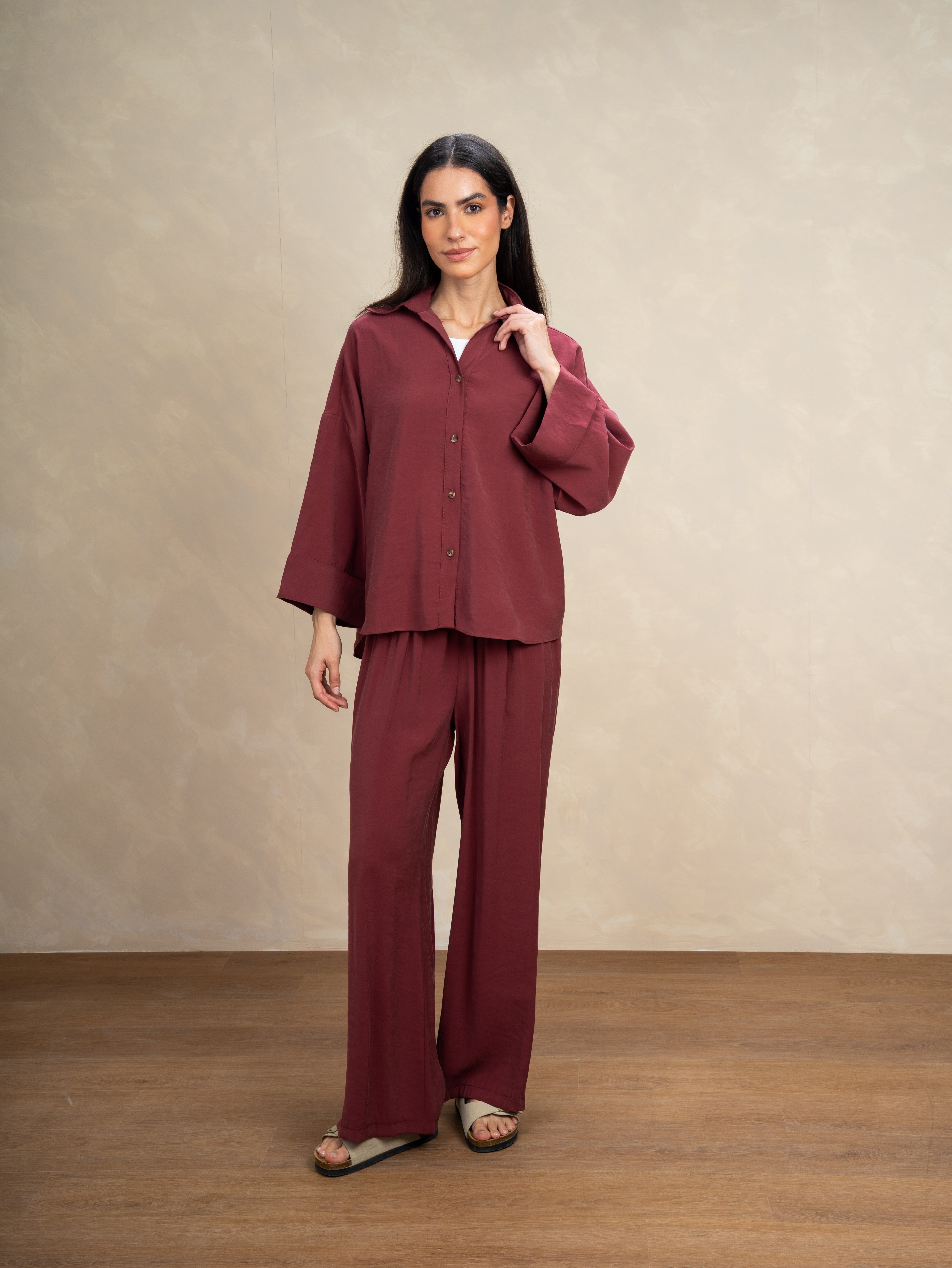 Oversized Plain Shirt - With Wooden Buttons