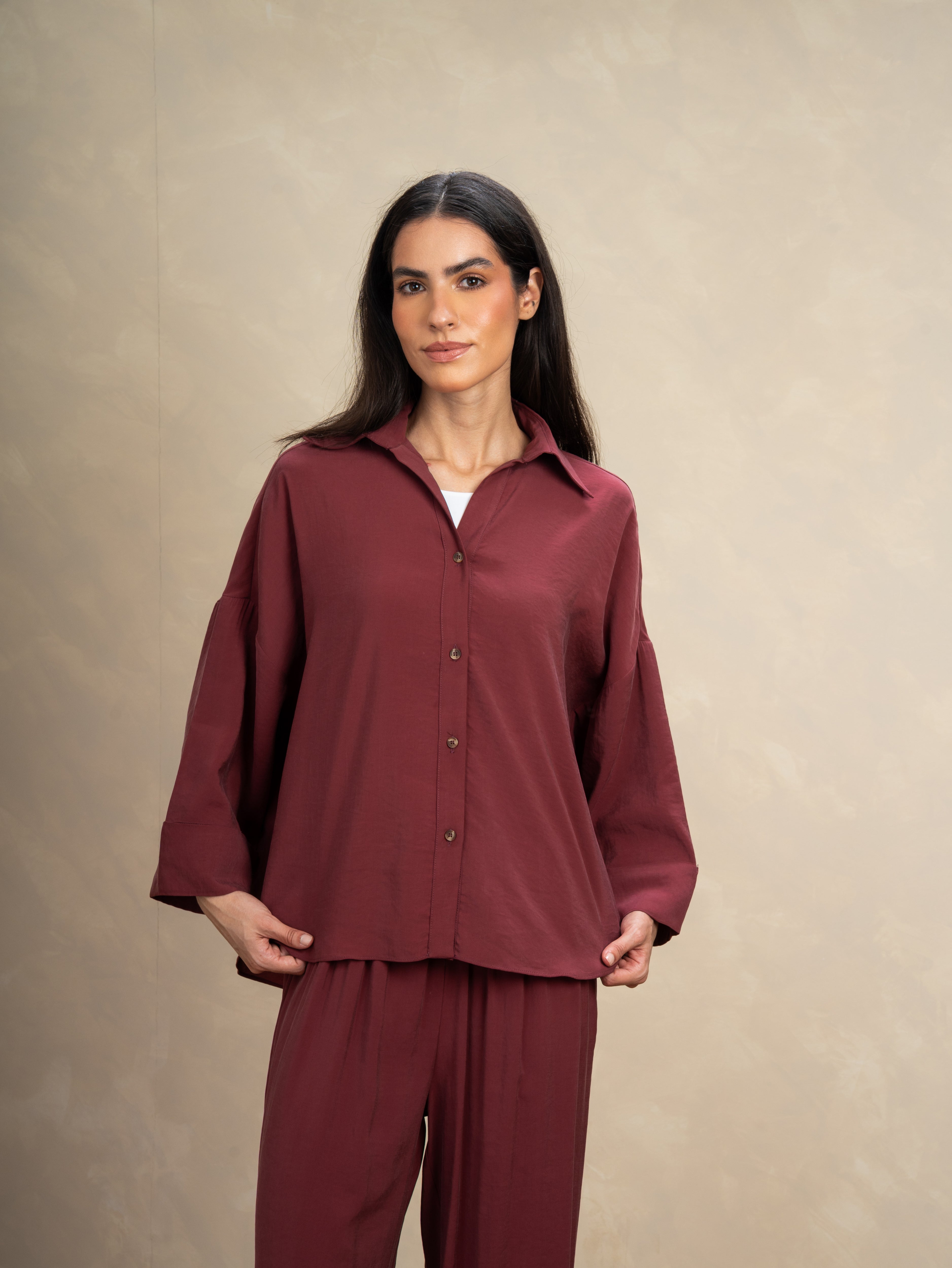 Oversized Plain Shirt - With Wooden Buttons
