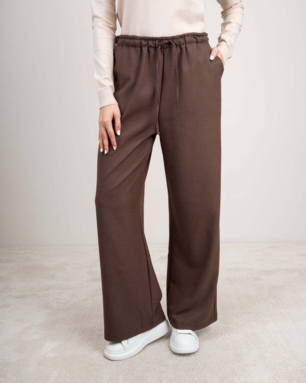 Plain Trousers With Elastic Waist - And Drawstring