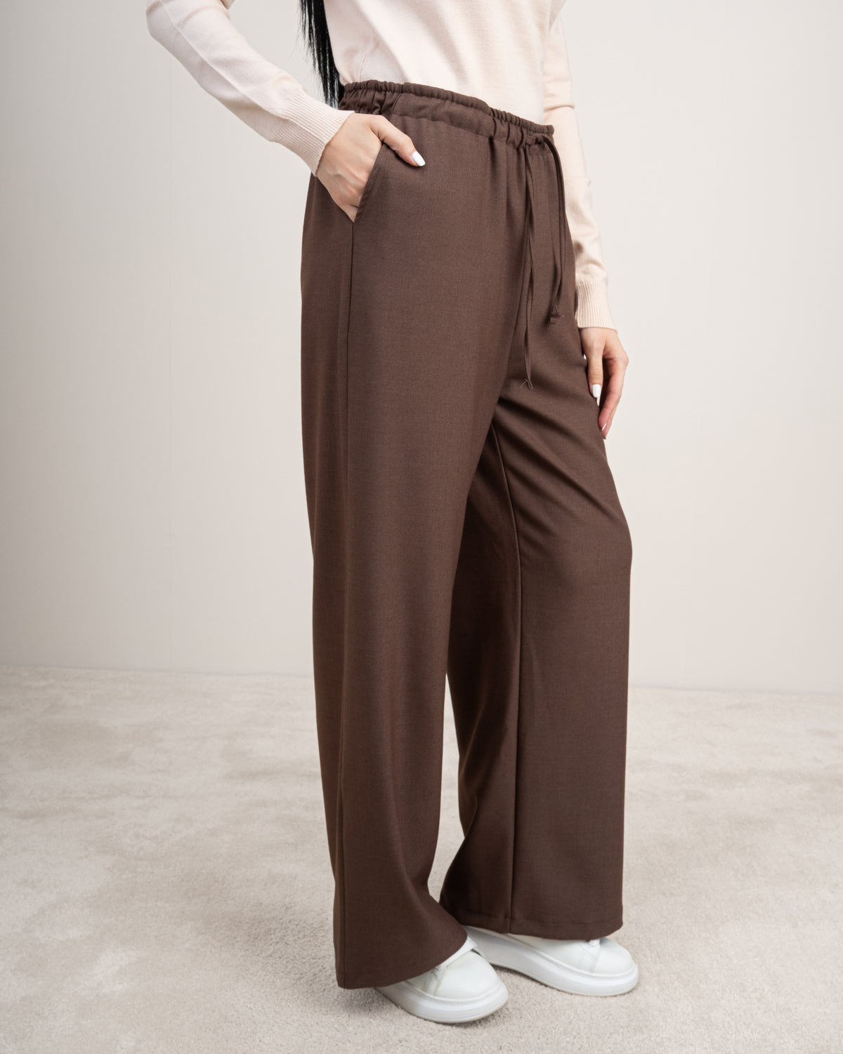 Plain Trousers With Elastic Waist - And Drawstring