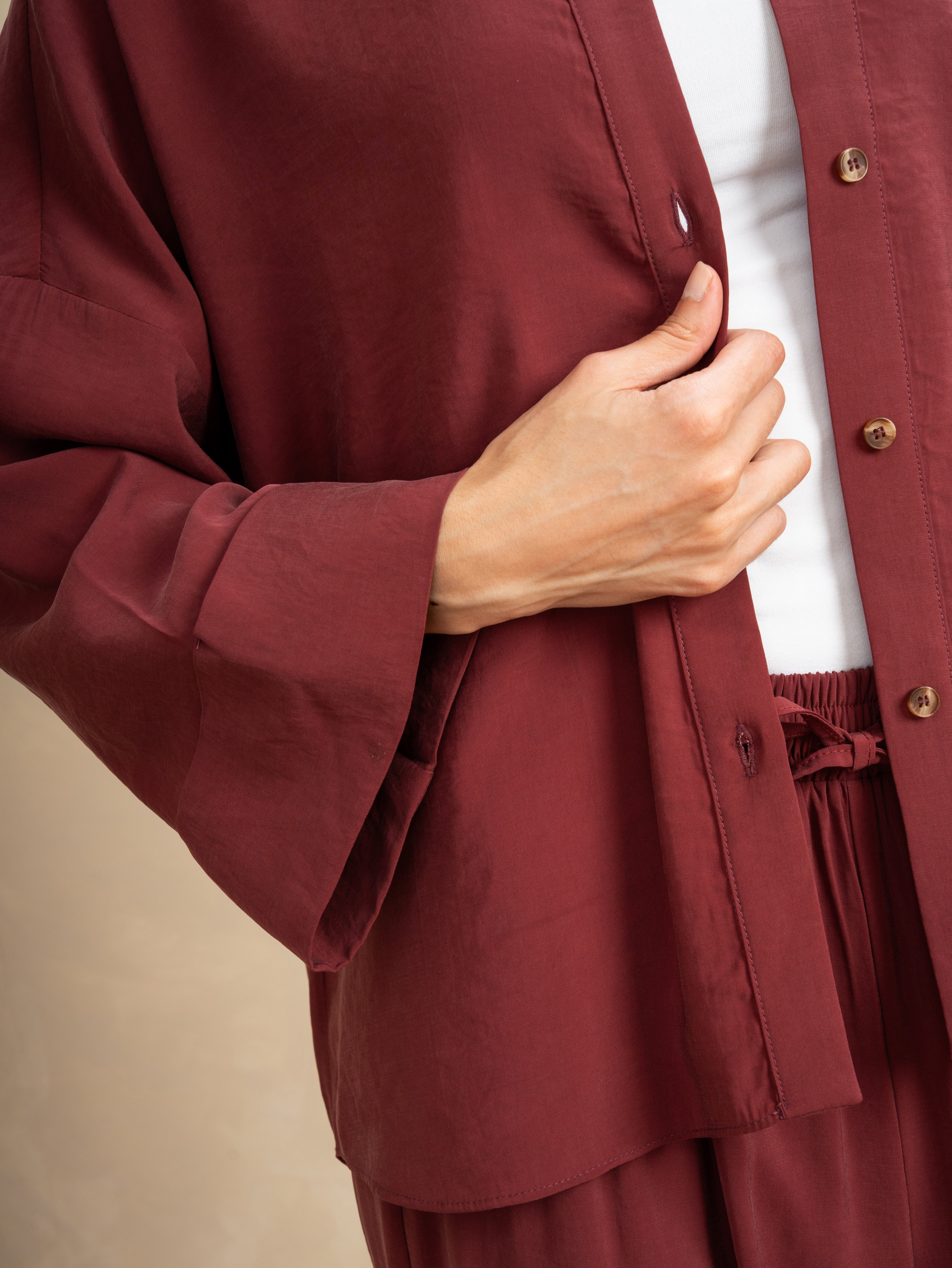Oversized Plain Shirt - With Wooden Buttons