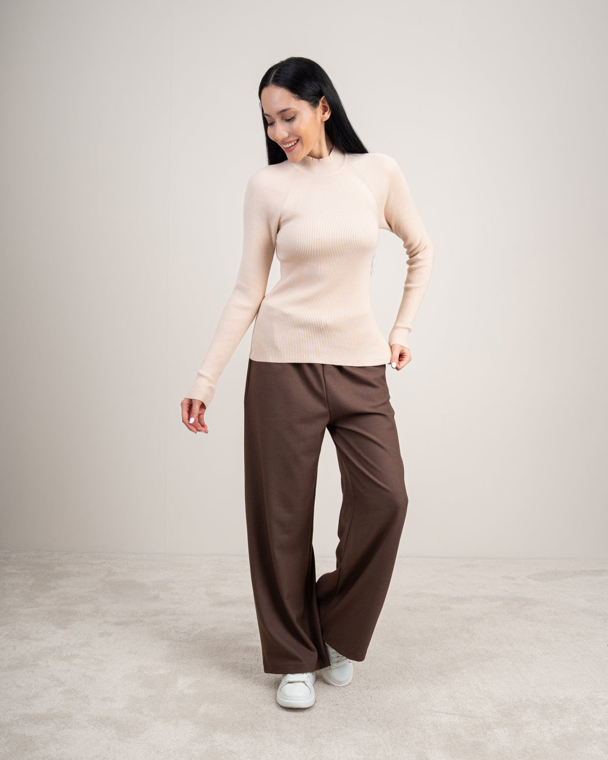 Plain Soft Fabric Mock - Neck Basic Top