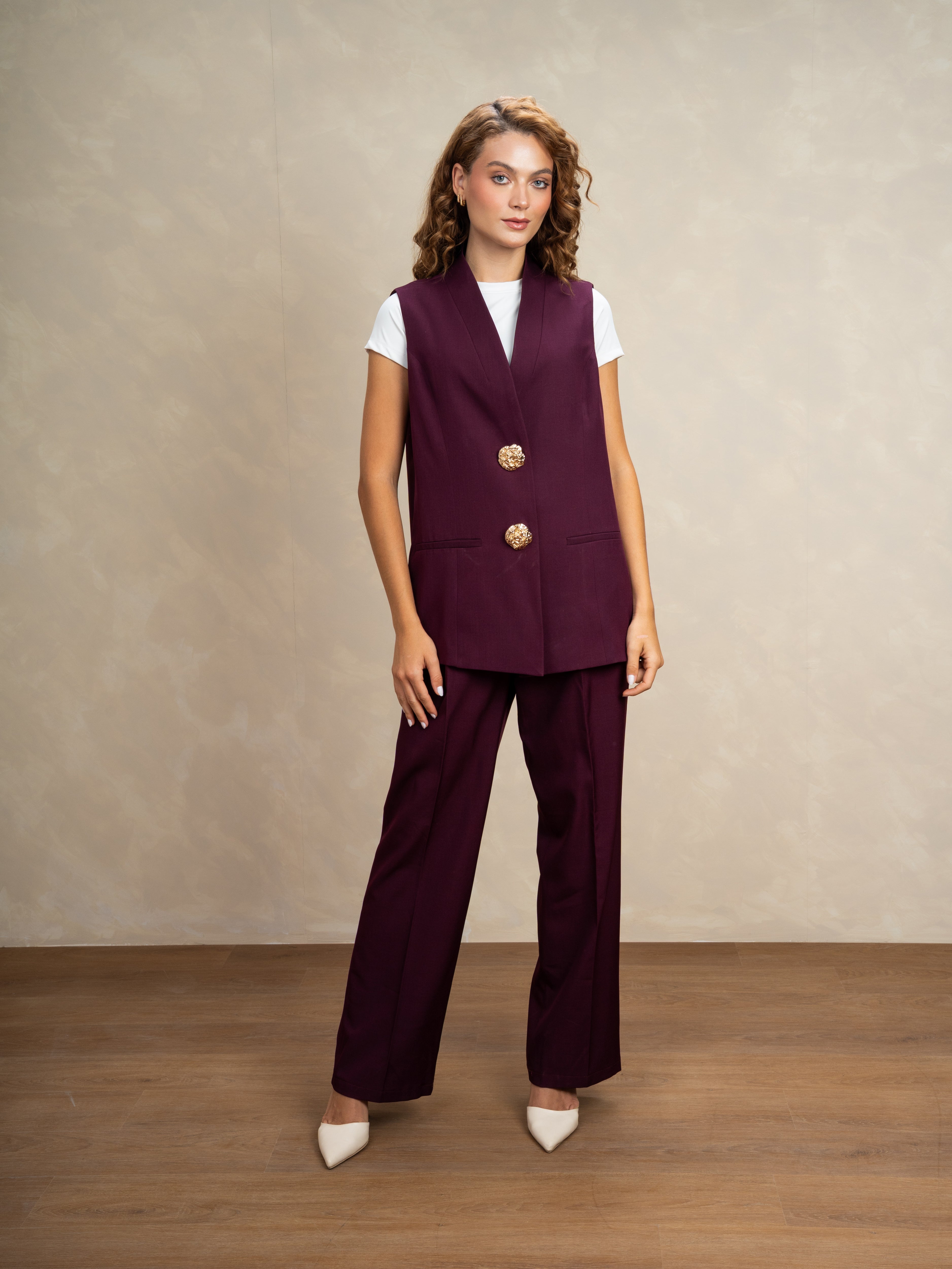 Long Vest With - Gold Button