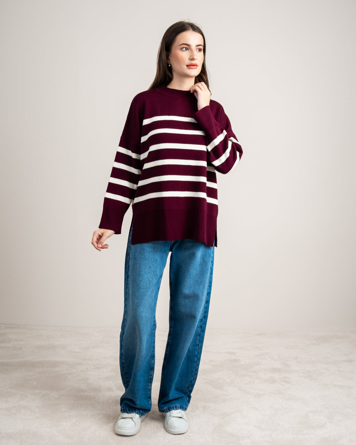 Long Striped Knitwear Pullover