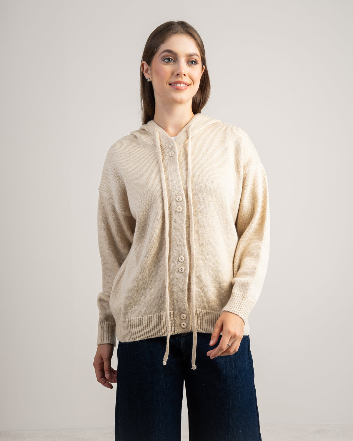كارديجان تريكو بغطاء للرأس - بأزرار
