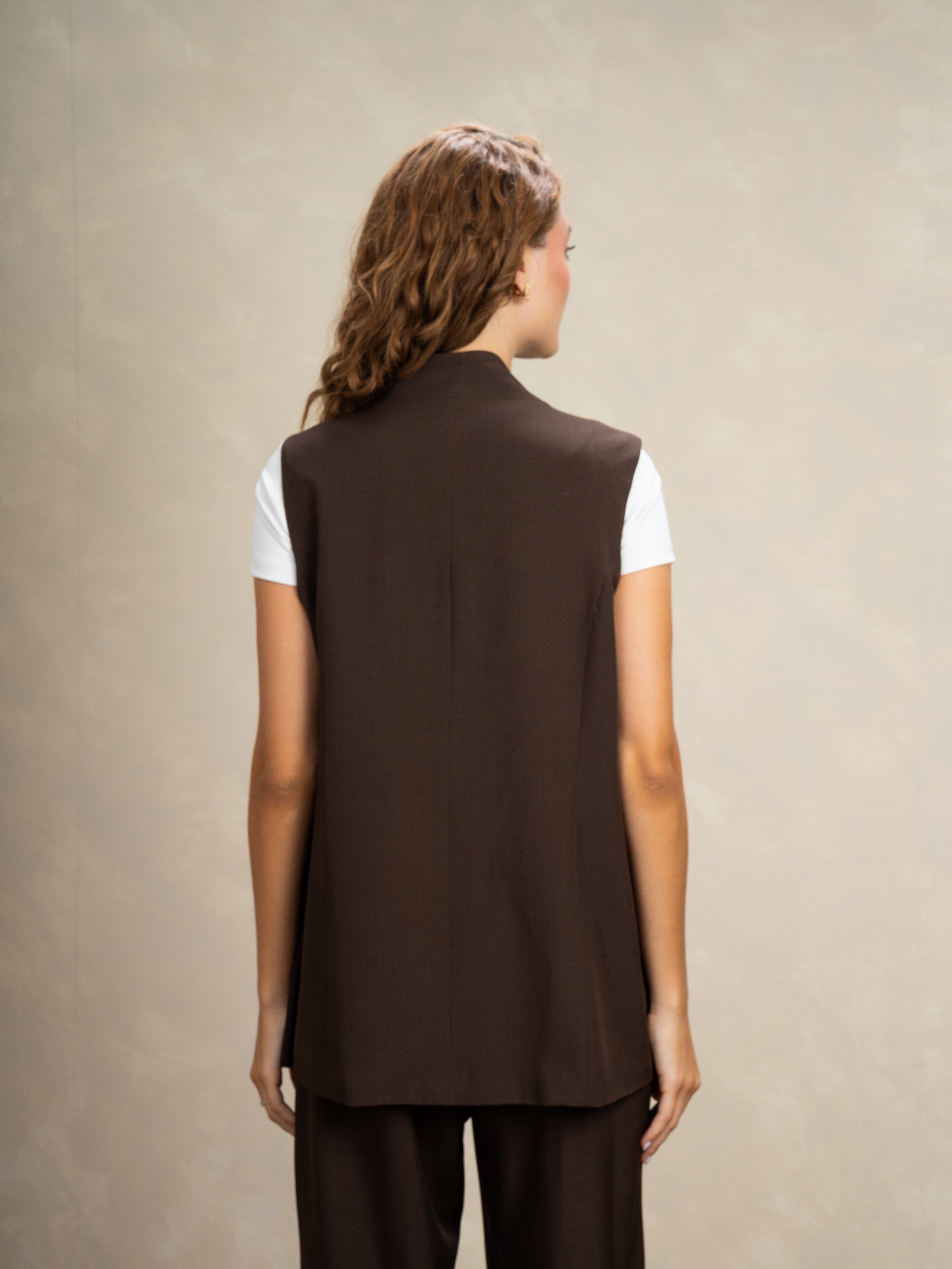 Long Vest With - Gold Button