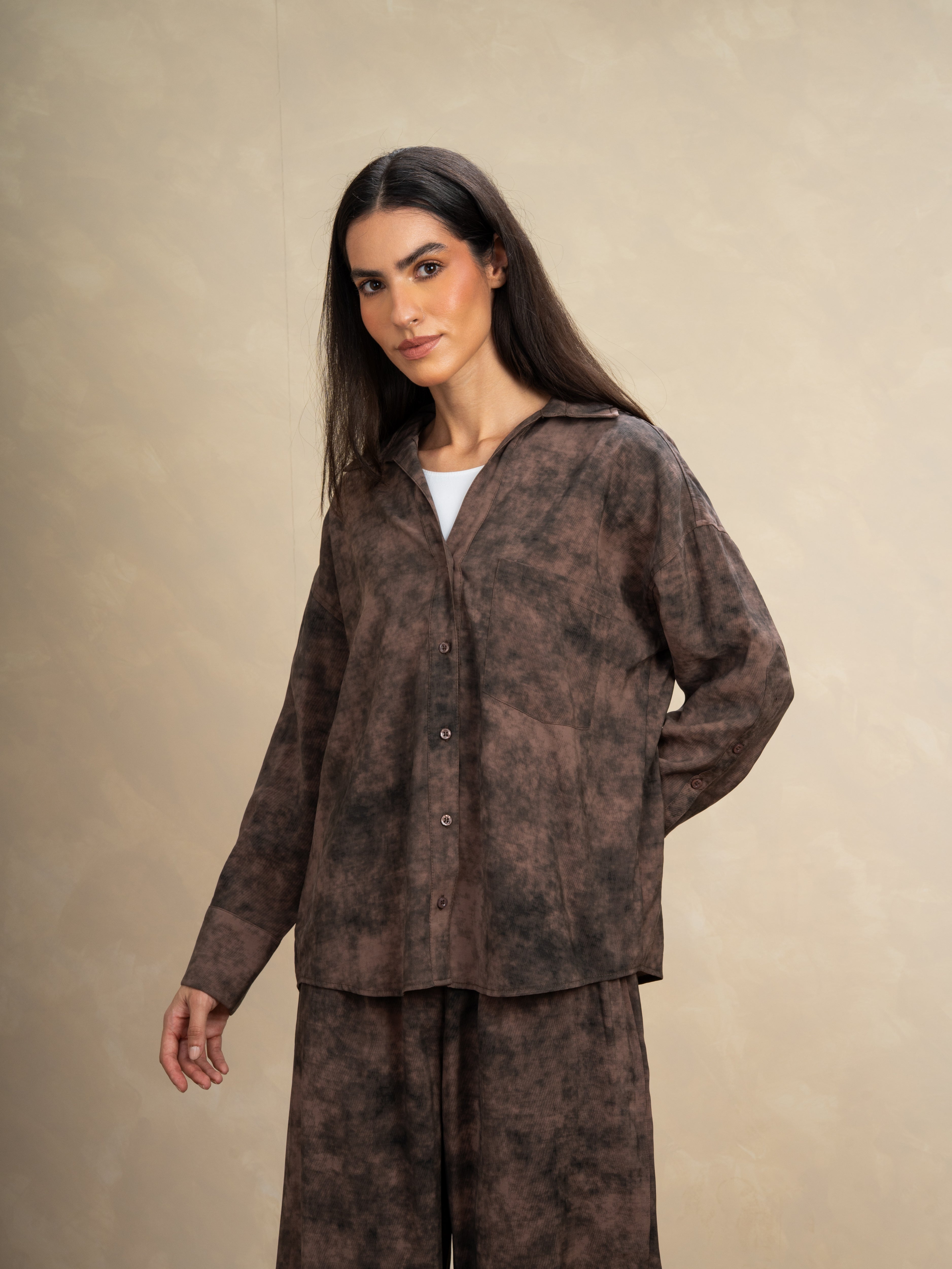 Plain Shirt With Sleeve Buttons - And Chest Pocket