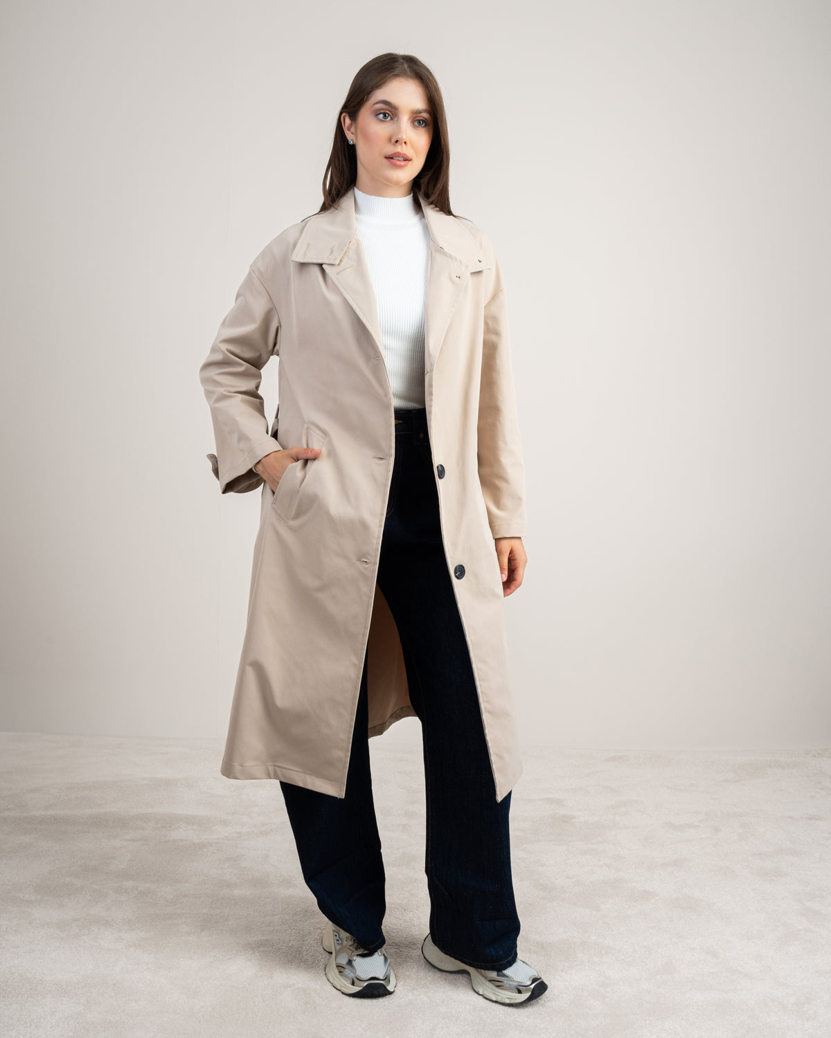 Waterproof Trench Coat - With Belt And Buttons