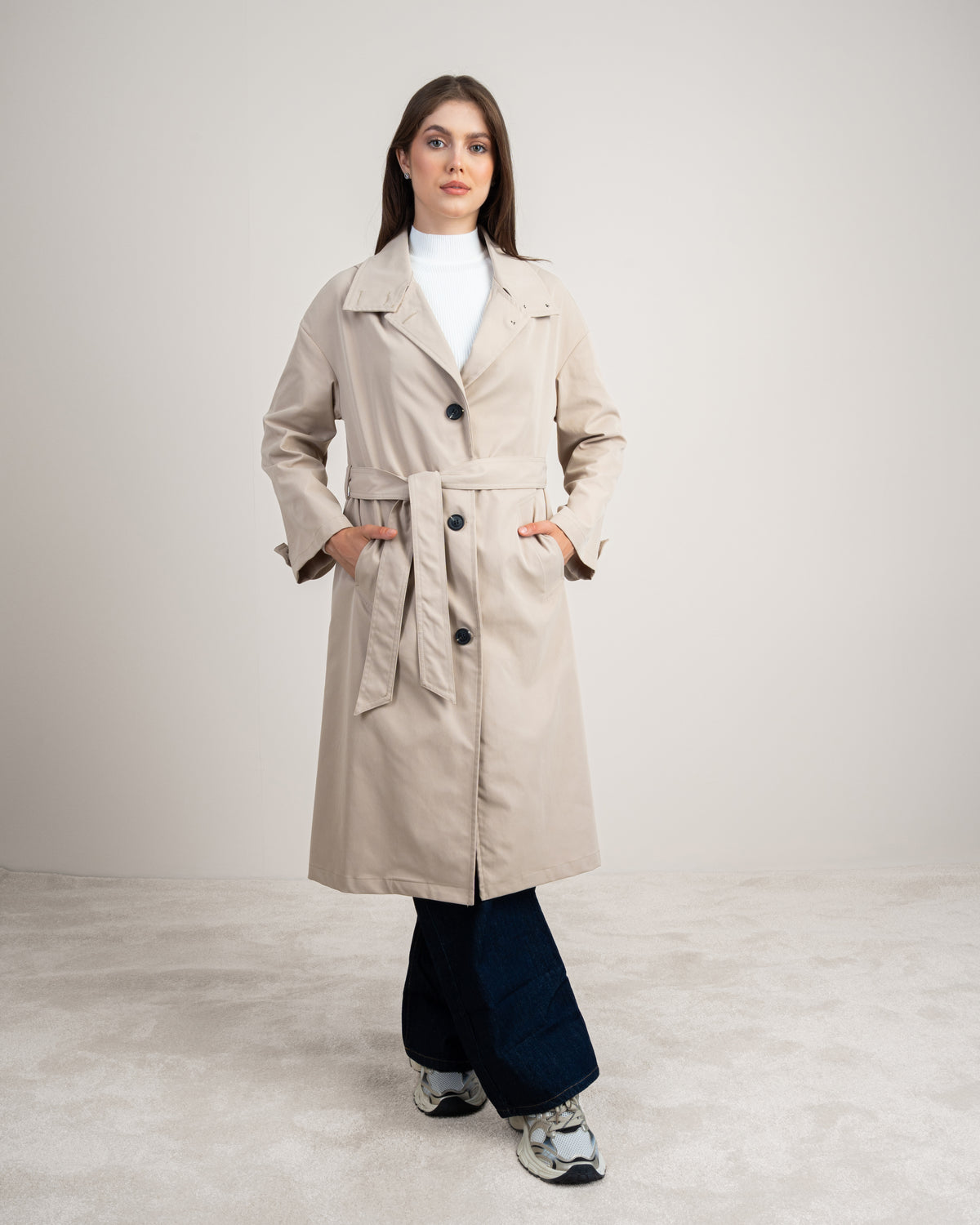 Waterproof Trench Coat - With Belt And Buttons