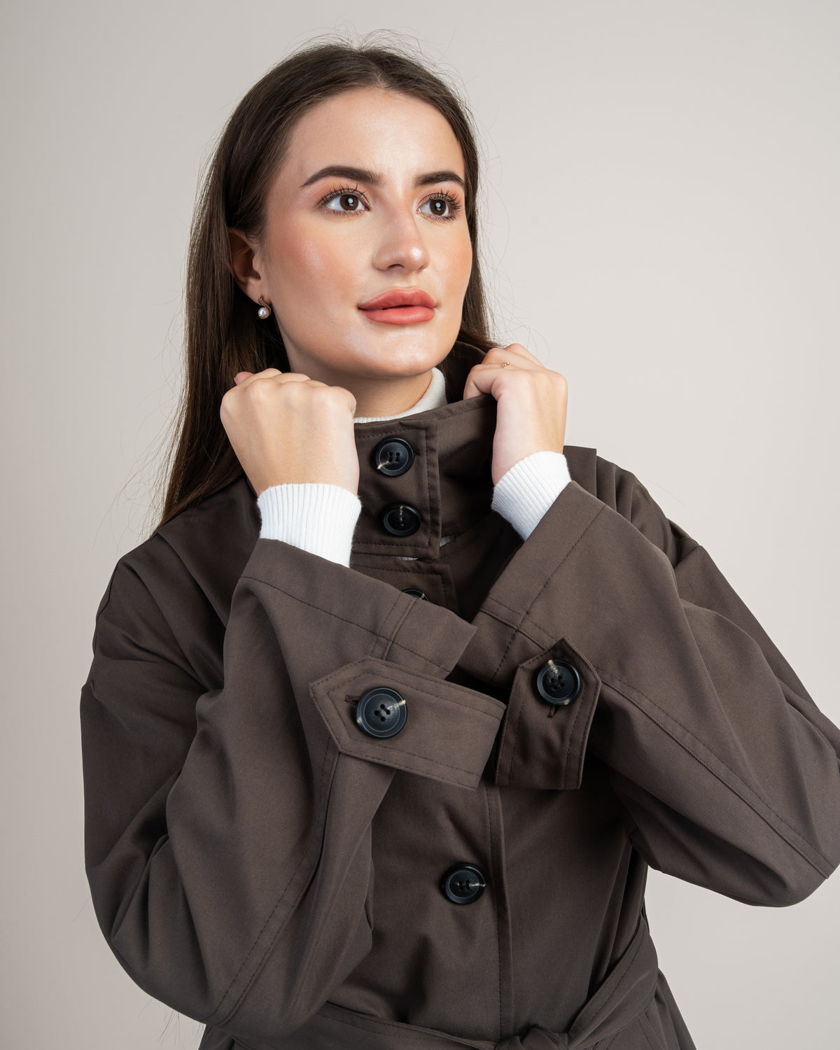 Waterproof Trench Coat - With Belt And Buttons