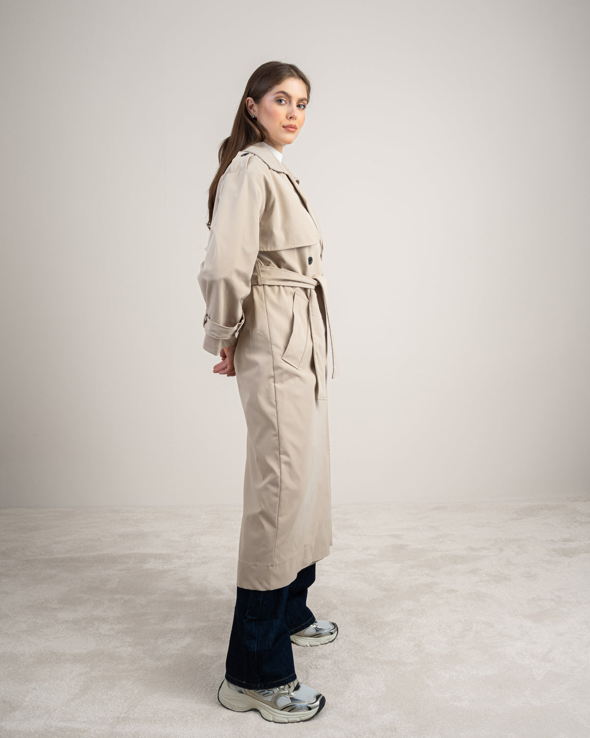 Gabardine Trench Coat - With Belt And Buttons