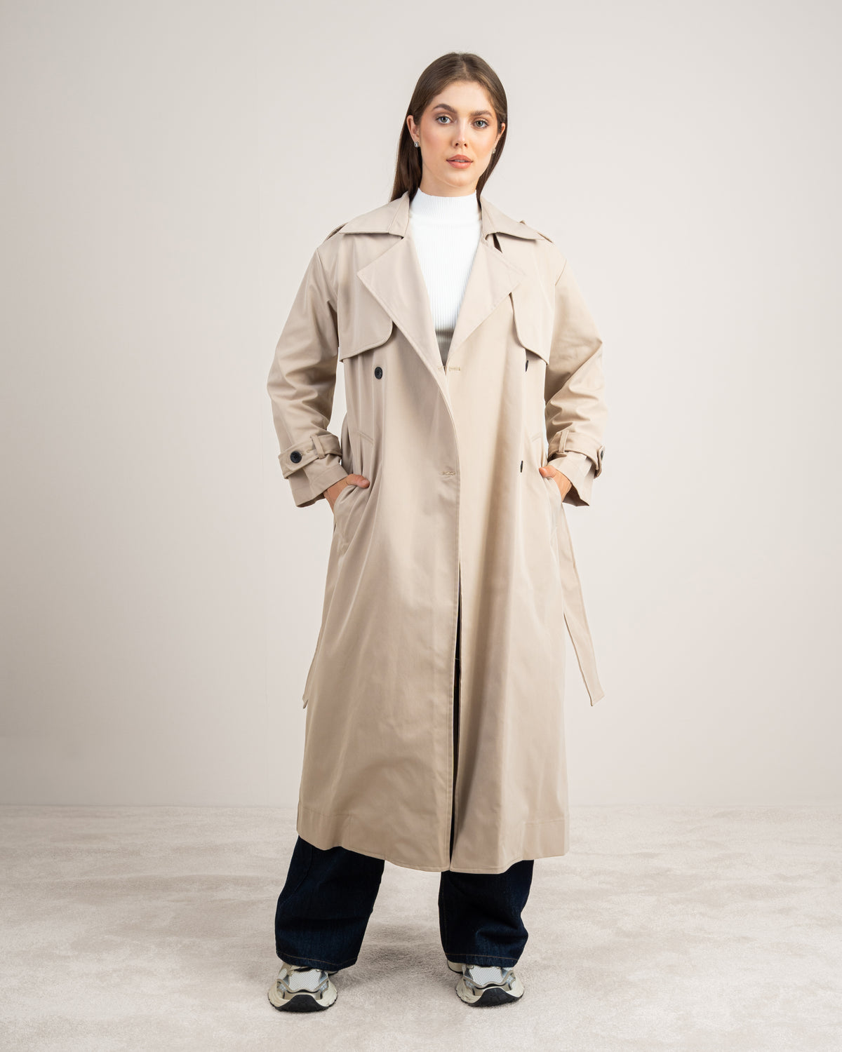 Gabardine Trench Coat - With Belt And Buttons