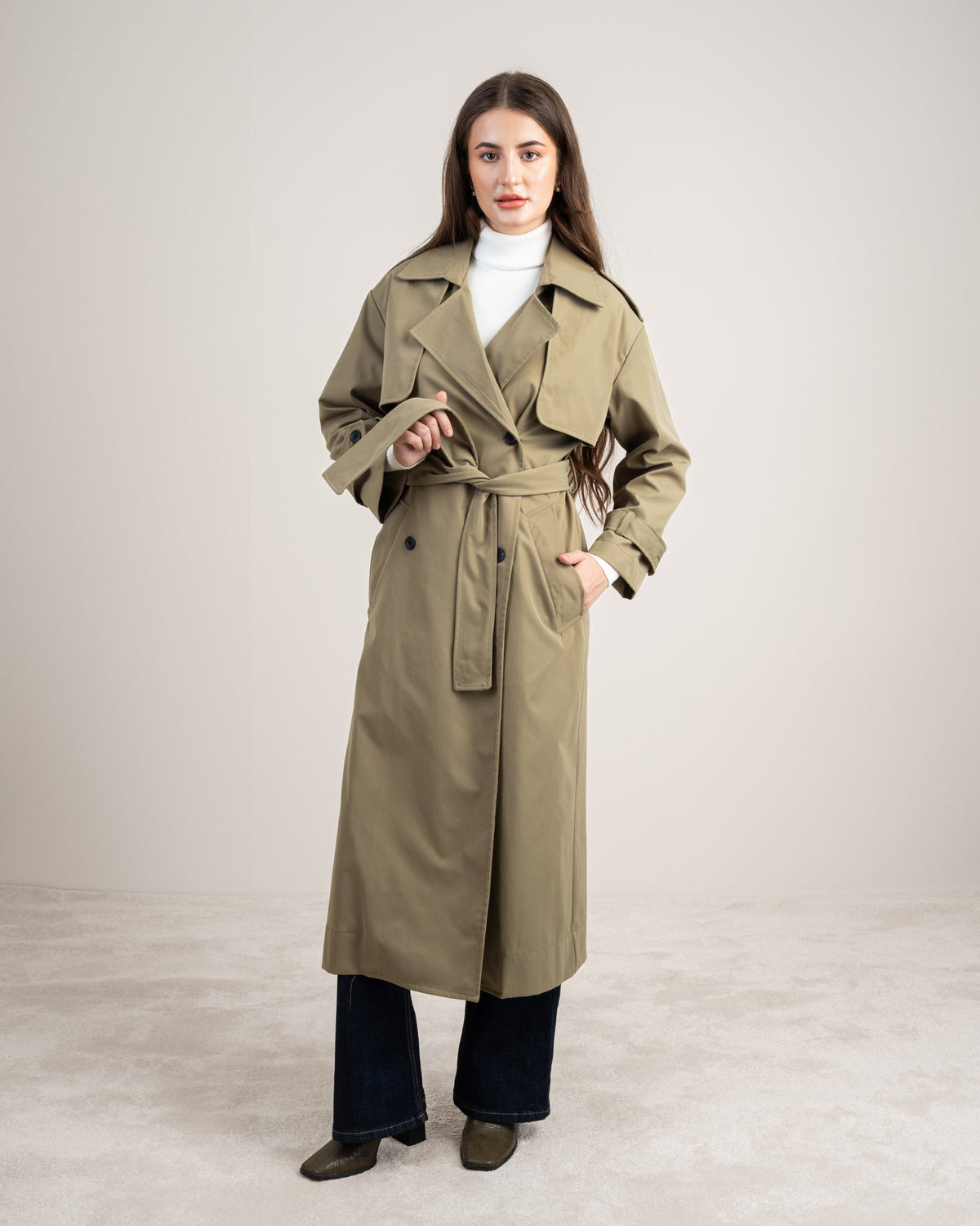 Gabardine Trench Coat - With Belt And Buttons