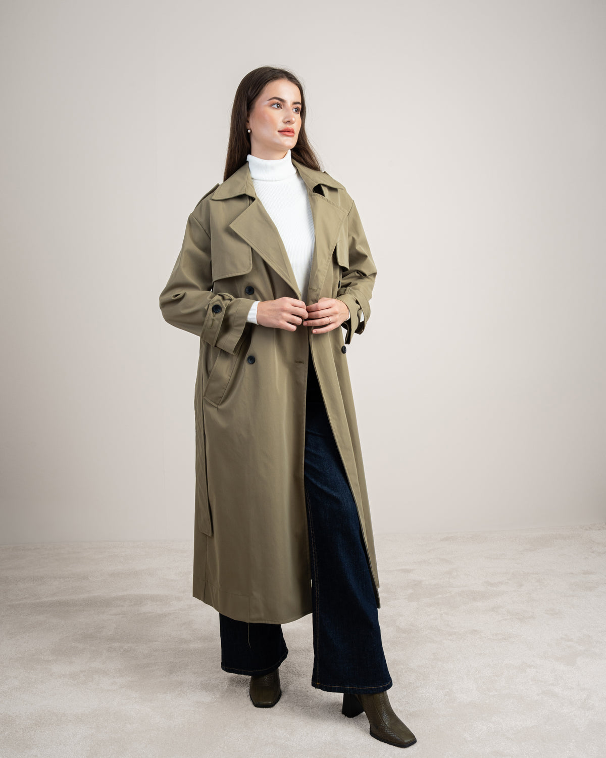 Gabardine Trench Coat - With Belt And Buttons