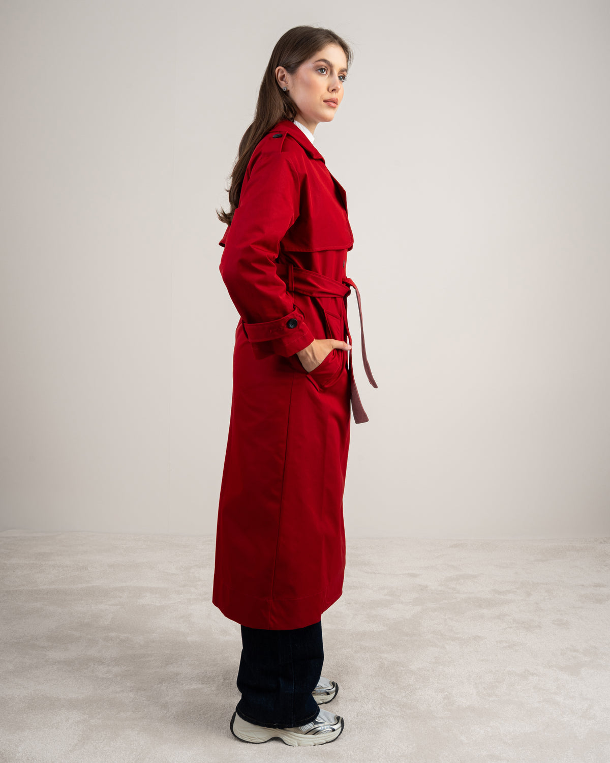 Gabardine Trench Coat - With Belt And Buttons