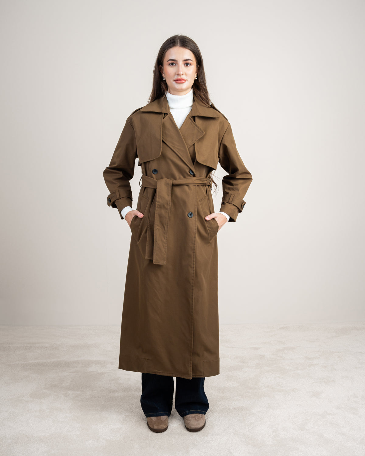 Gabardine Trench Coat - With Belt And Buttons