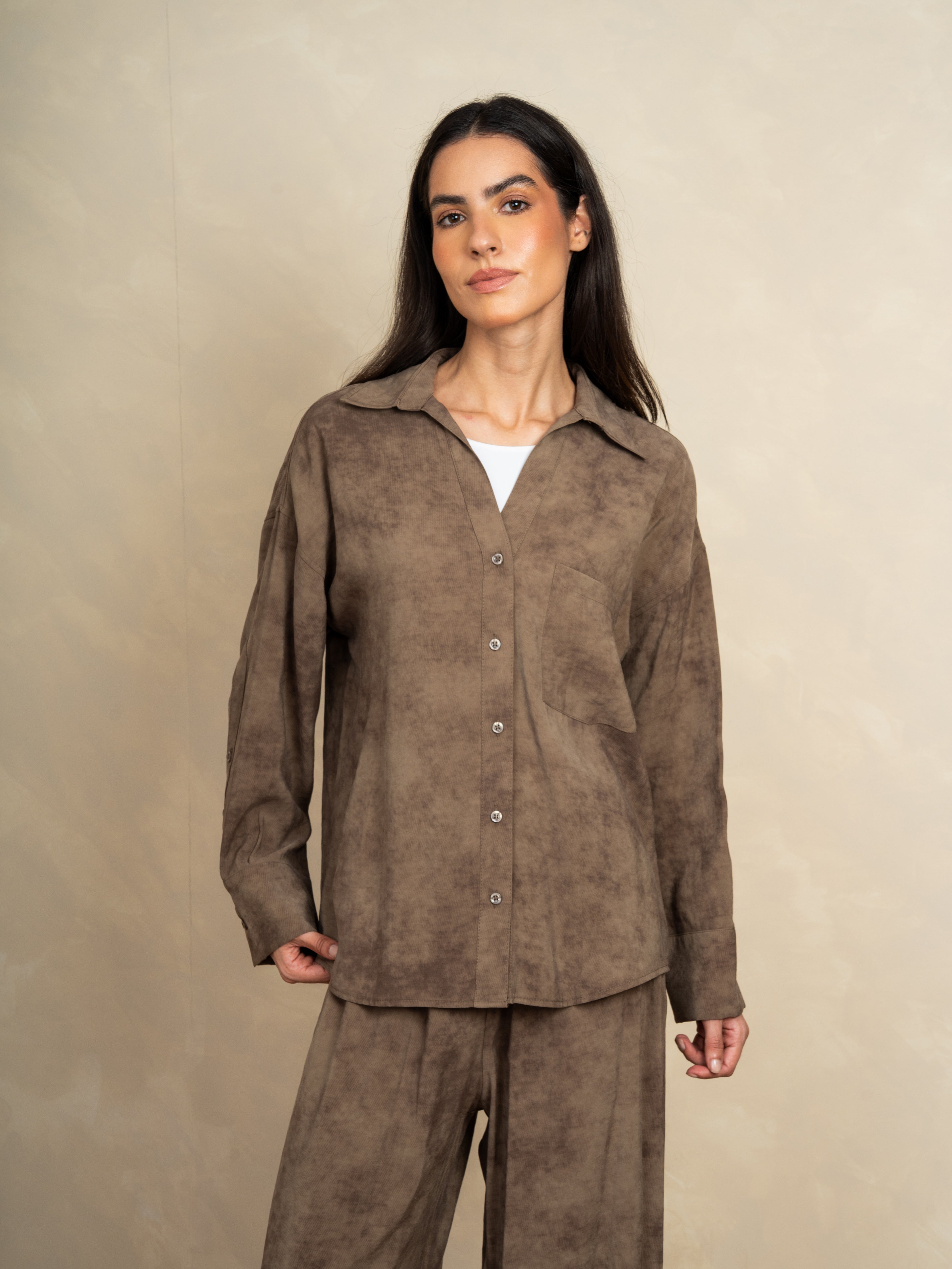 Plain Shirt With Sleeve Buttons - And Chest Pocket