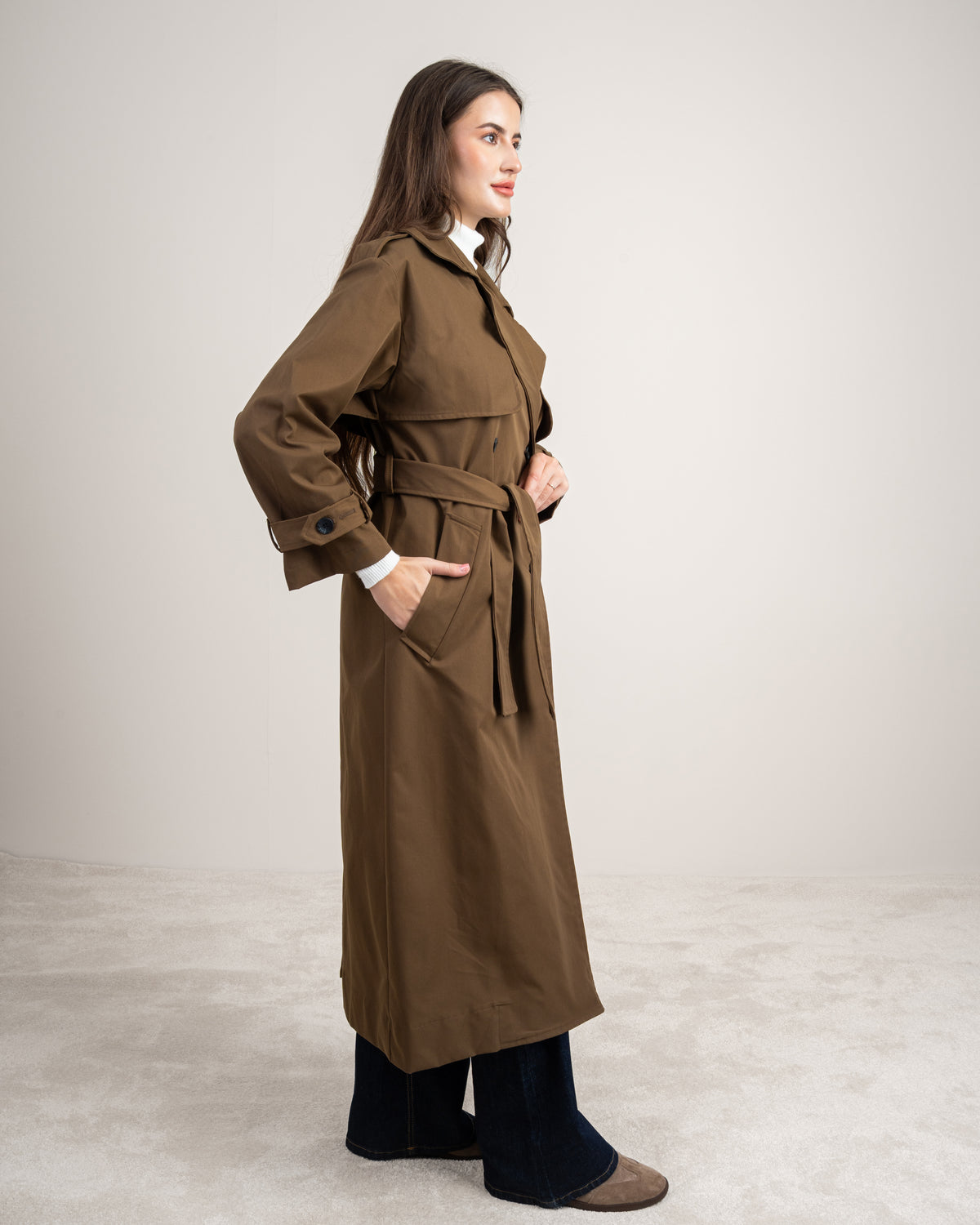 Gabardine Trench Coat - With Belt And Buttons