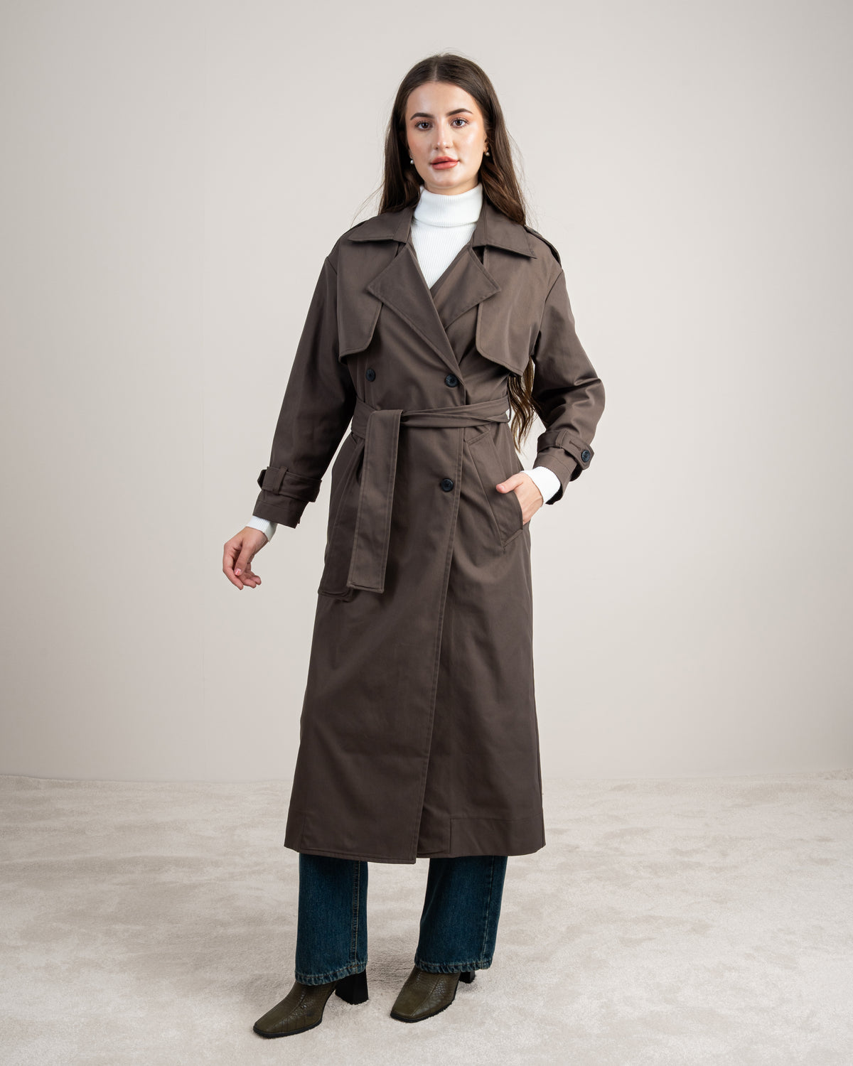 Gabardine Trench Coat - With Belt And Buttons