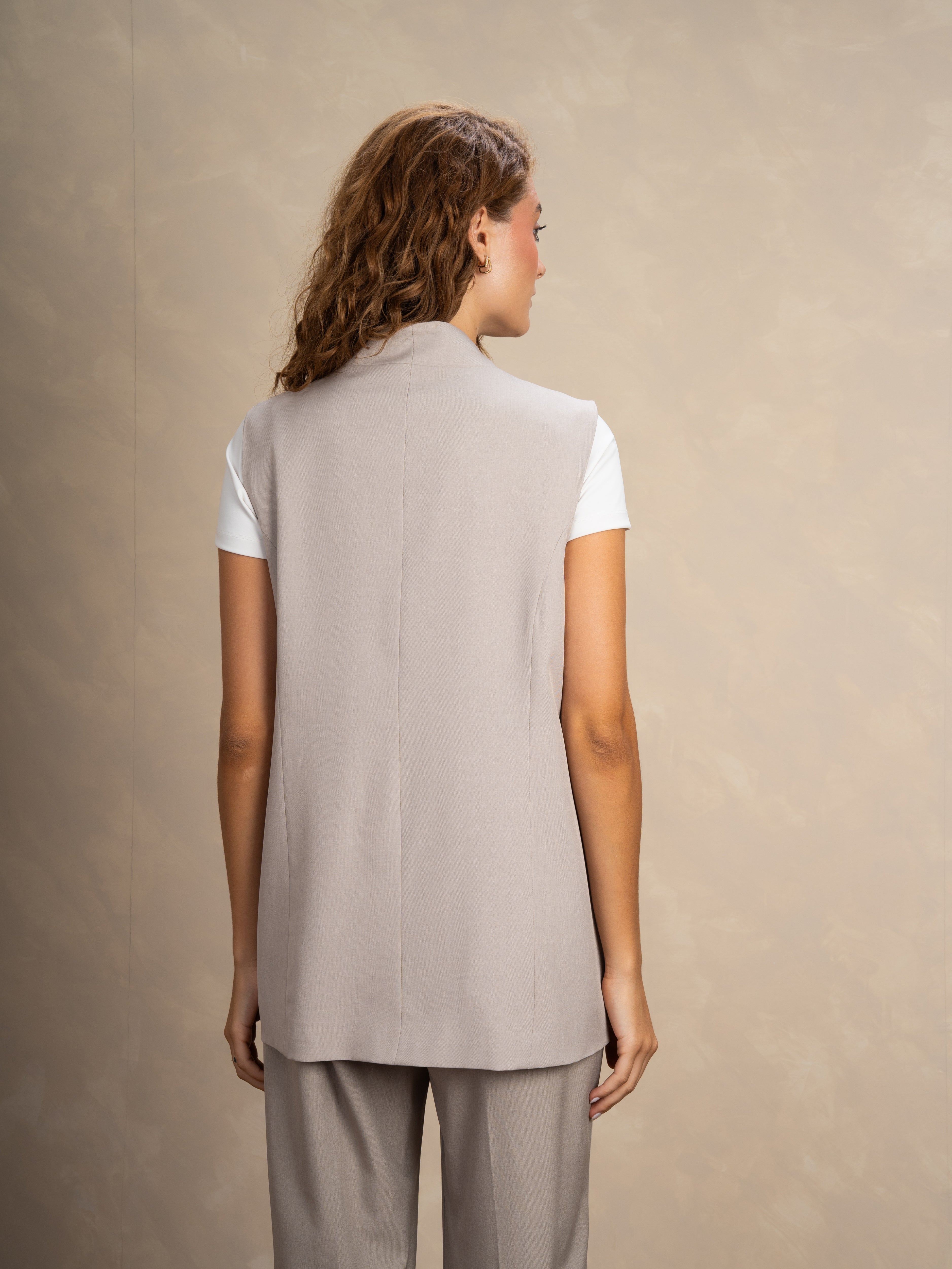 Long Vest With - Gold Button