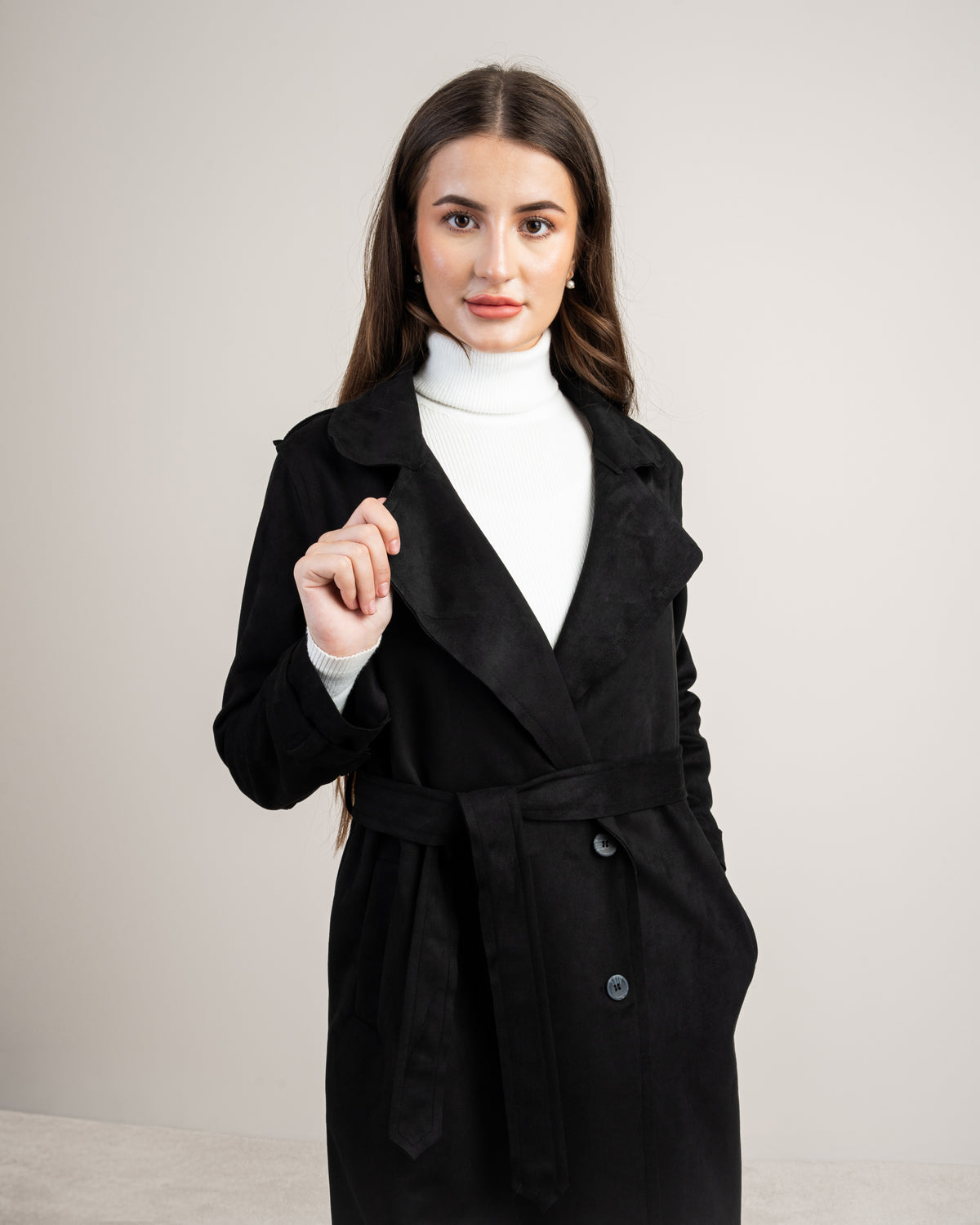 Soft Fabric Trench Coat - With Belt
