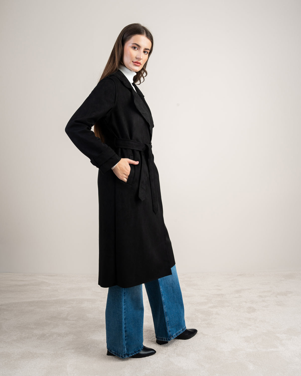 Soft Fabric Trench Coat - With Belt