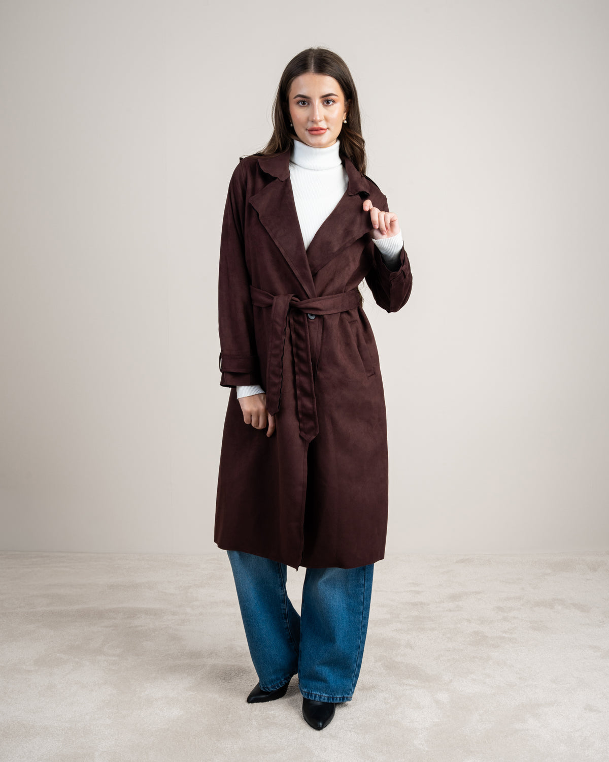 Soft Fabric Trench Coat - With Belt