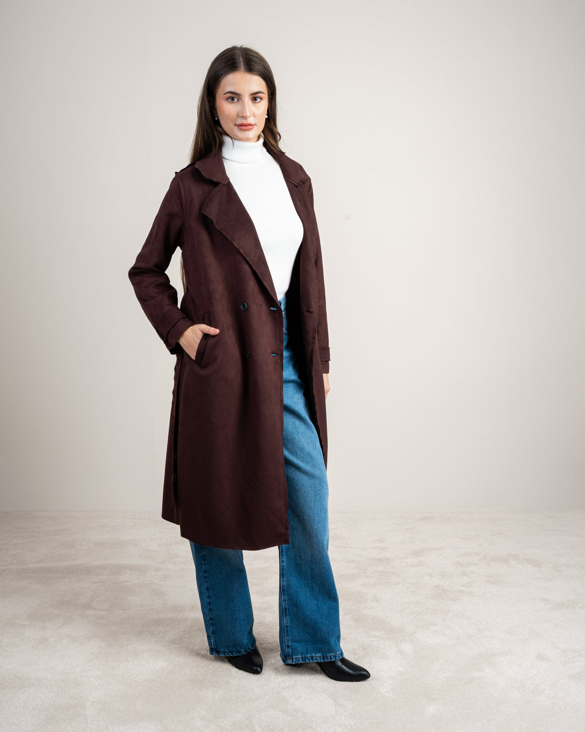 Soft Fabric Trench Coat - With Belt