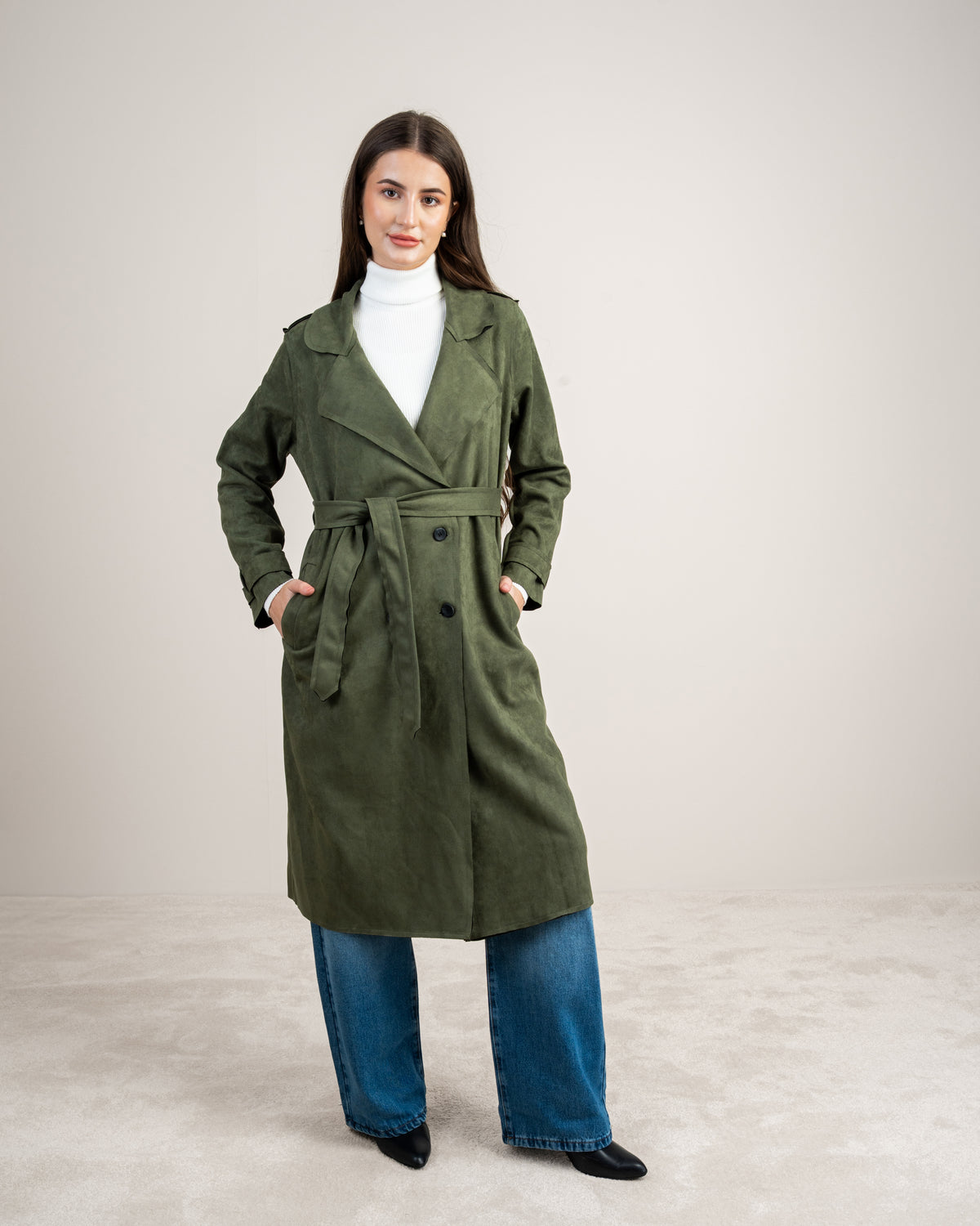 Soft Fabric Trench Coat - With Belt