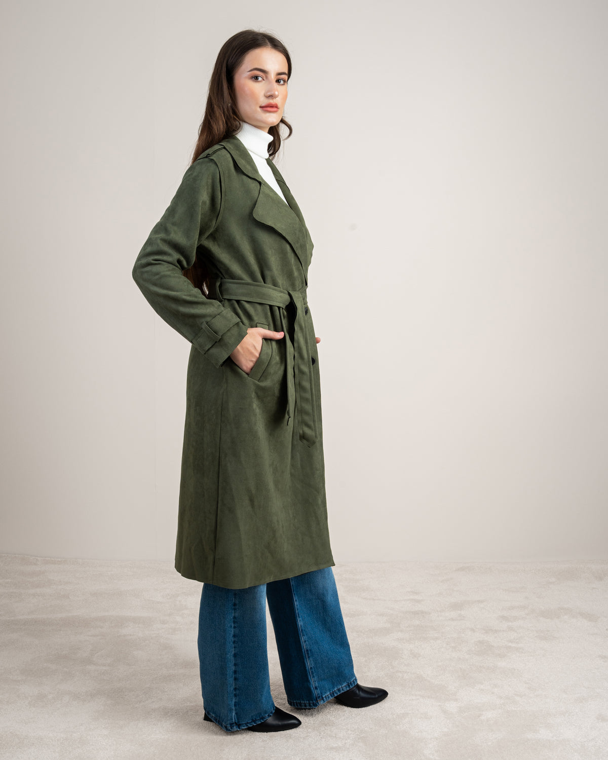 Soft Fabric Trench Coat - With Belt