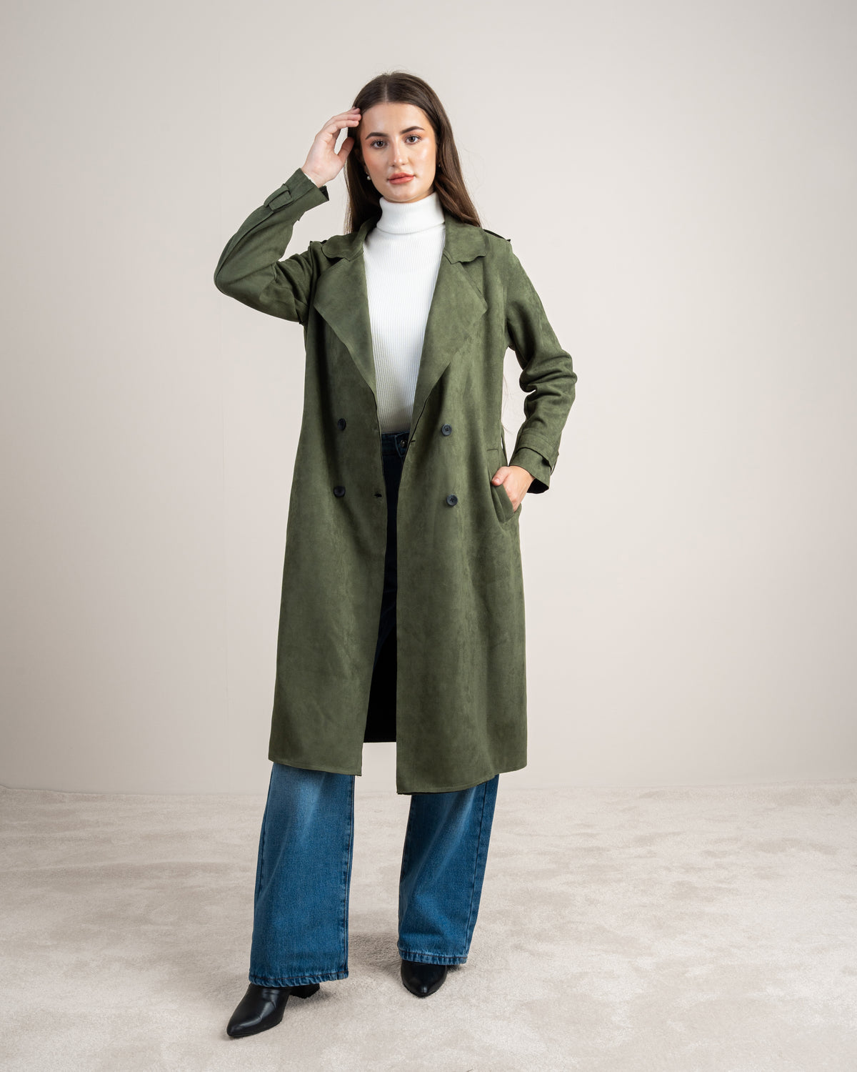 Soft Fabric Trench Coat - With Belt