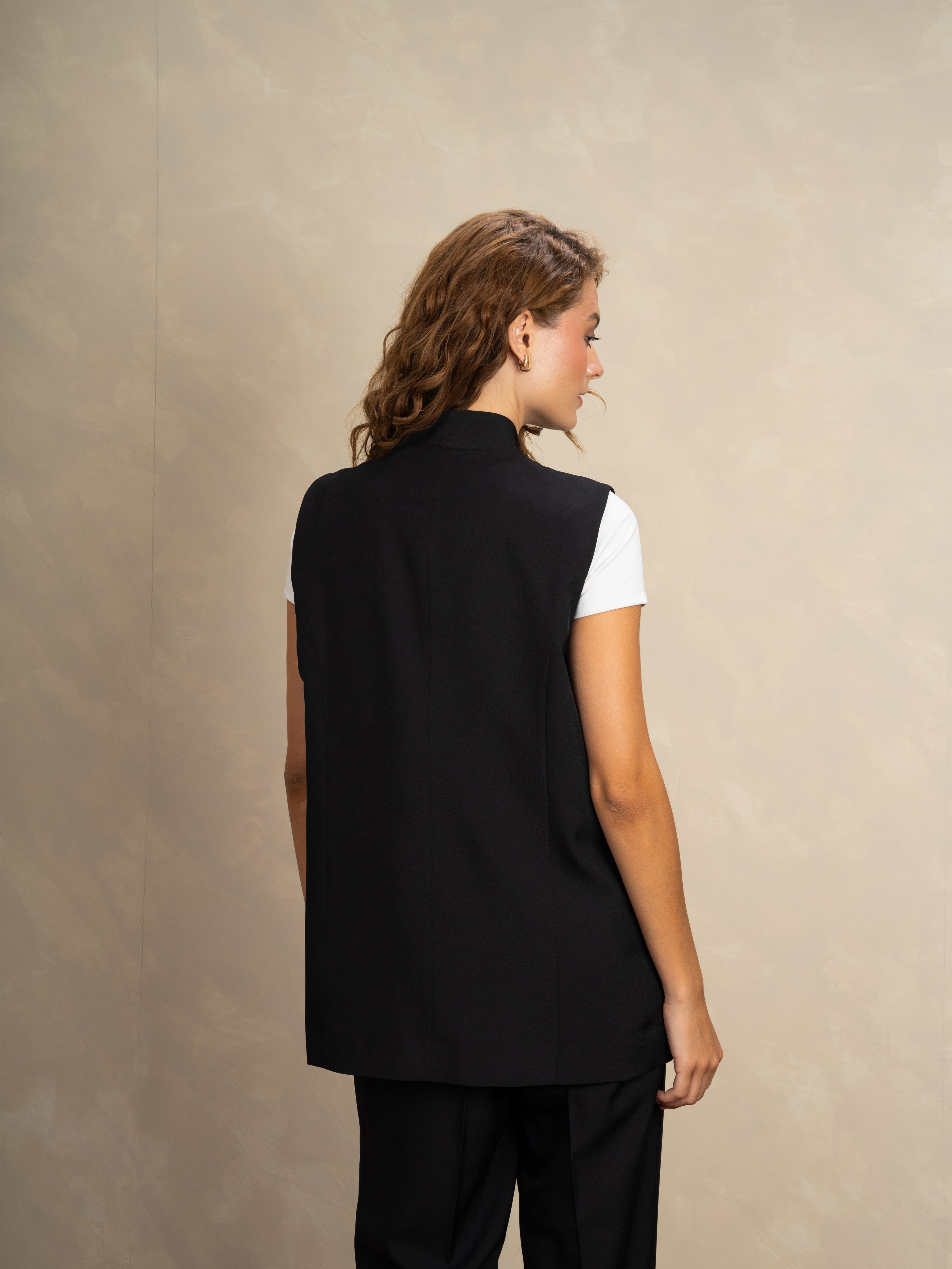 Long Vest With - Gold Button