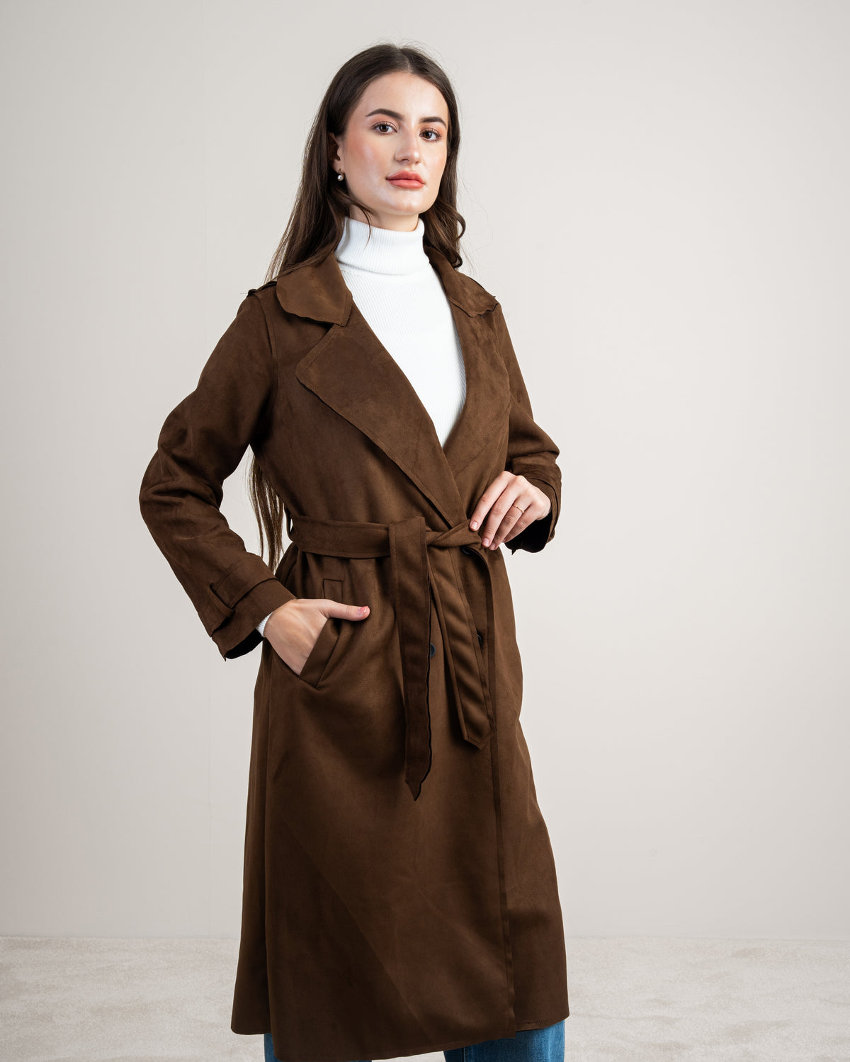 Soft Fabric Trench Coat - With Belt