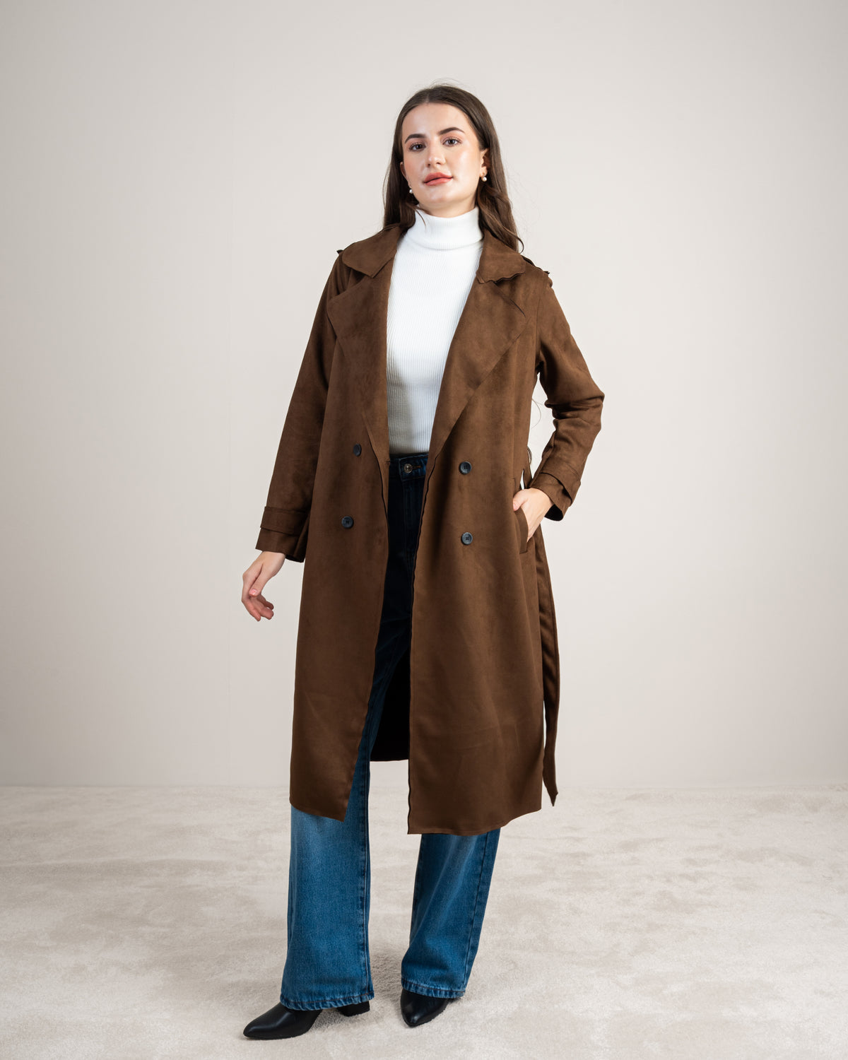 Soft Fabric Trench Coat - With Belt