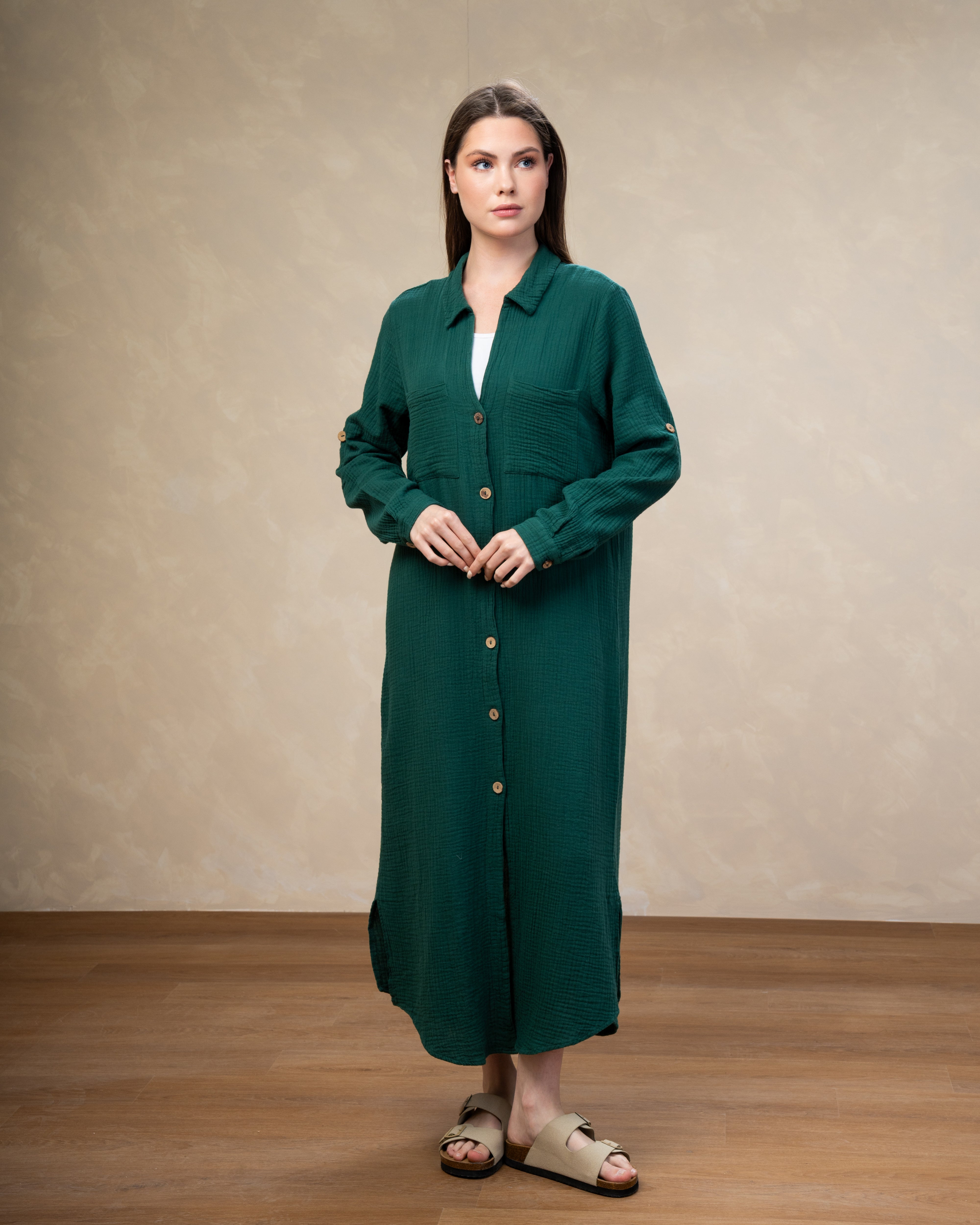Dress With Chest Pockets - And Wooden Buttons