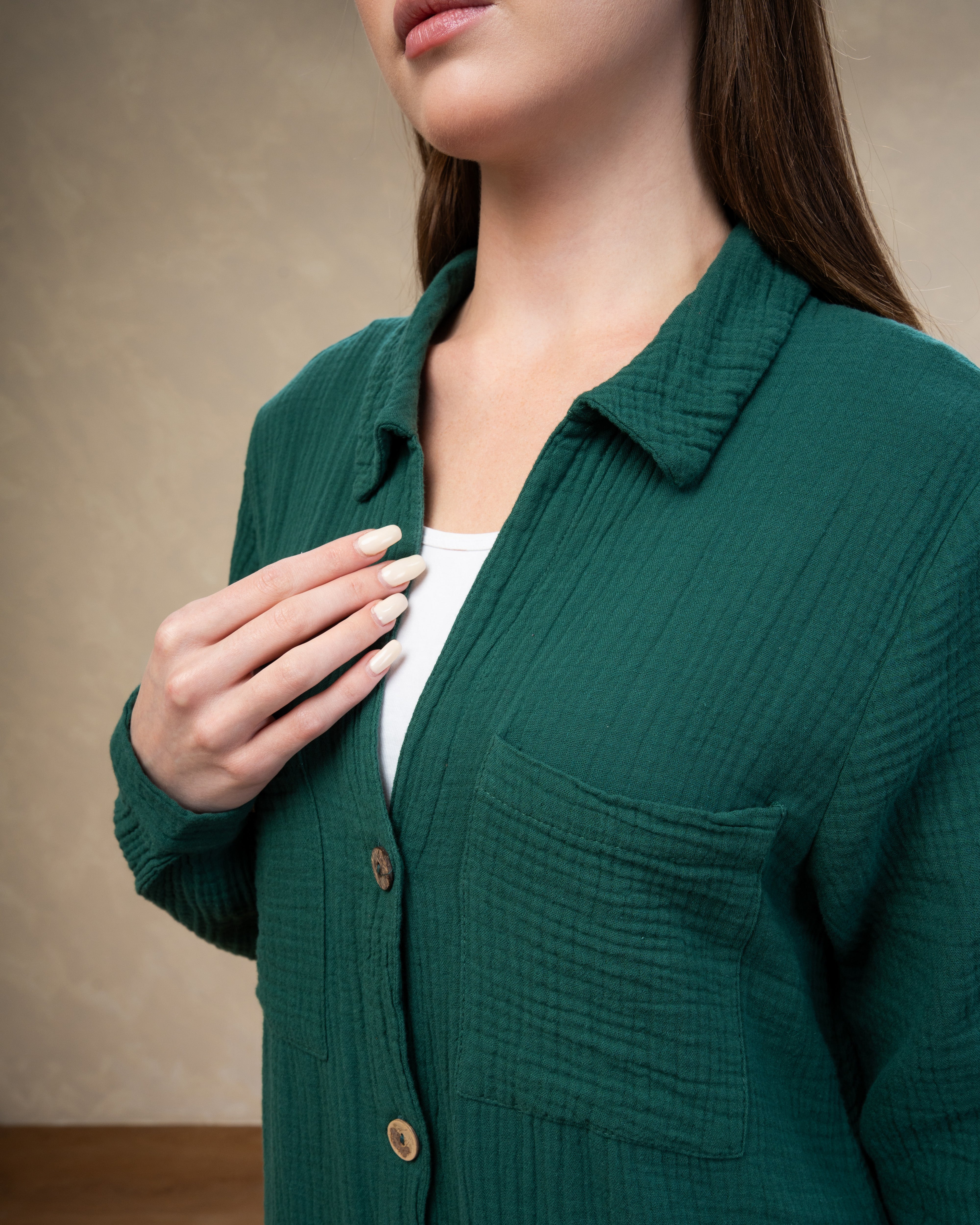 Dress With Chest Pockets - And Wooden Buttons