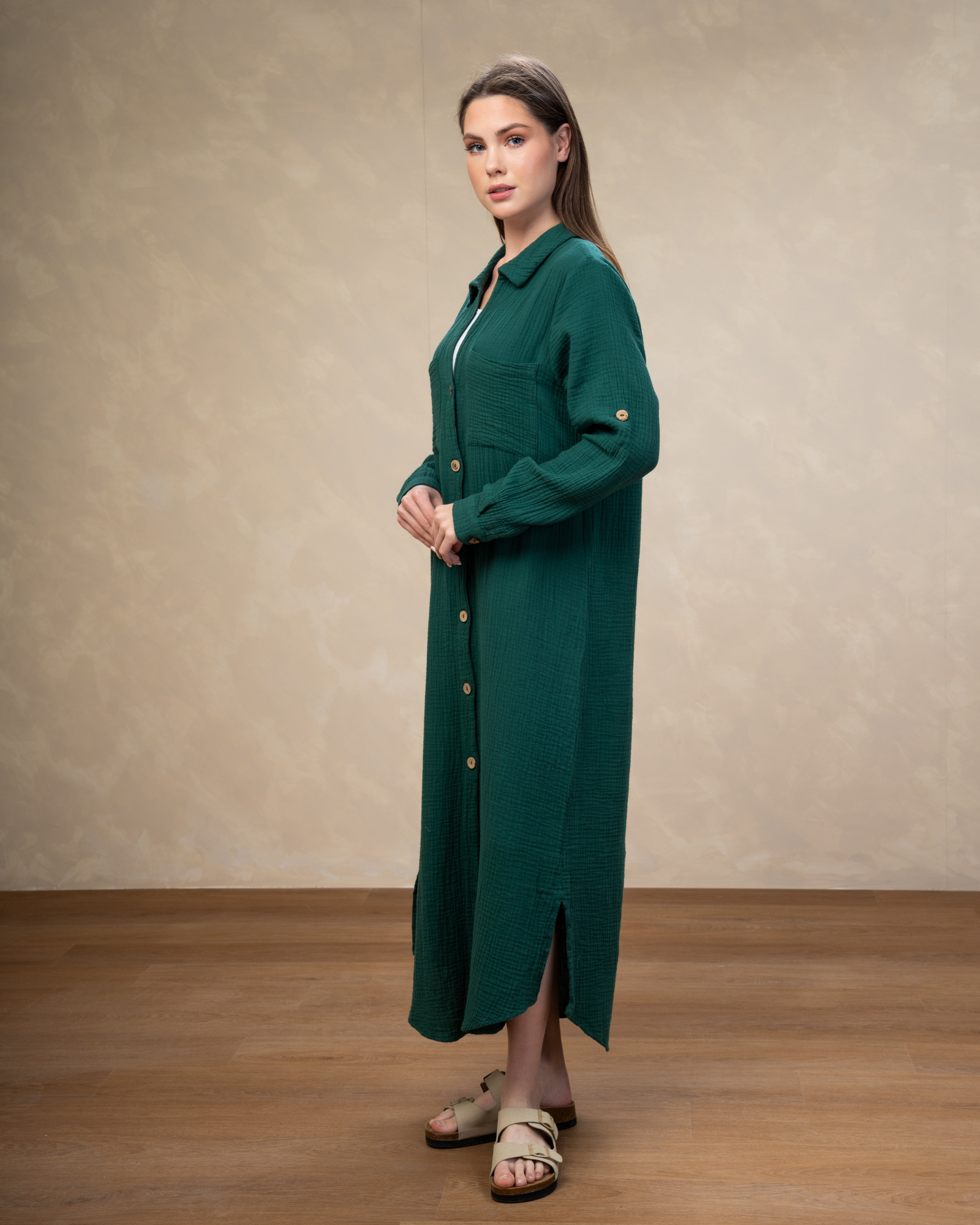 Dress With Chest Pockets - And Wooden Buttons