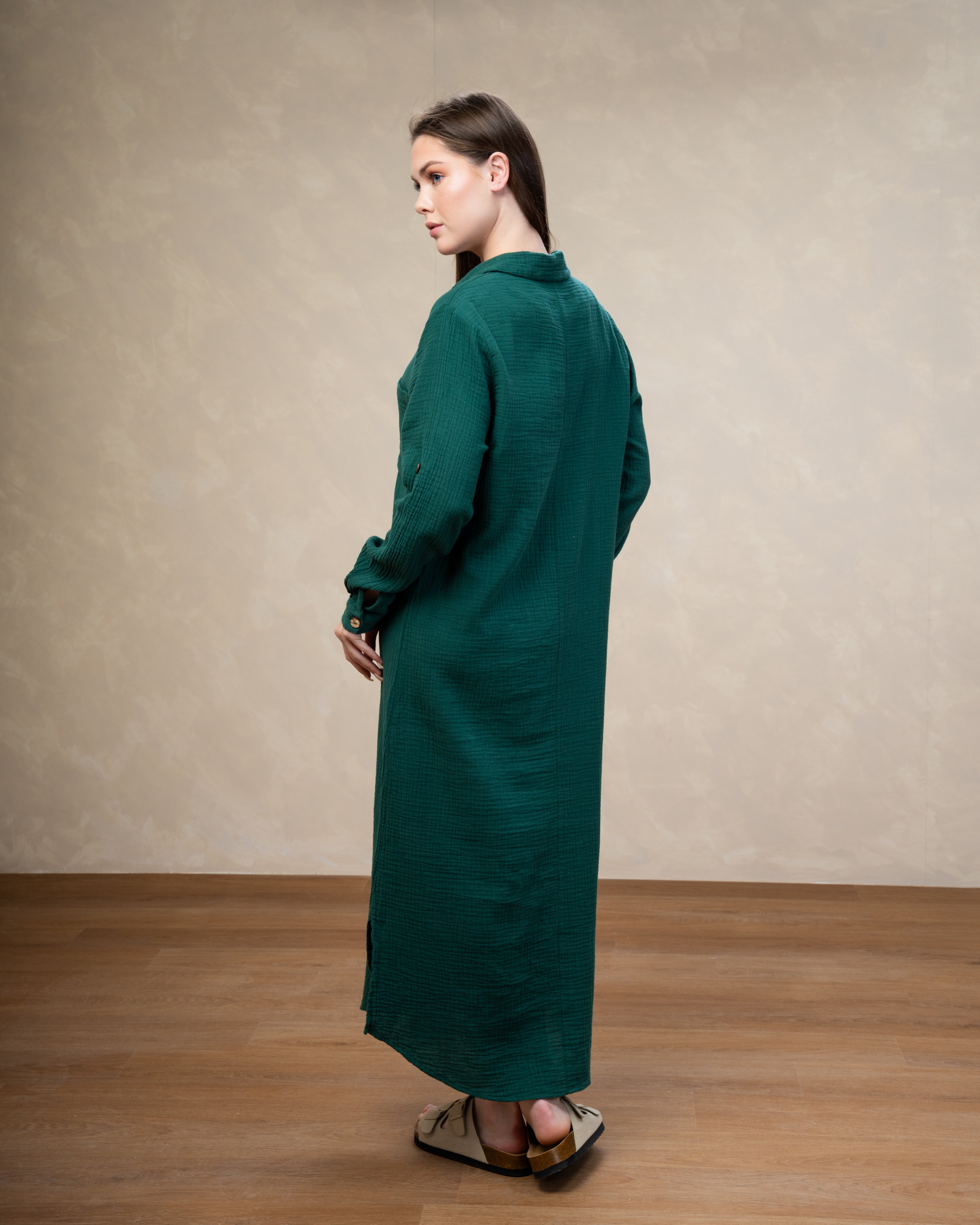 Dress With Chest Pockets - And Wooden Buttons