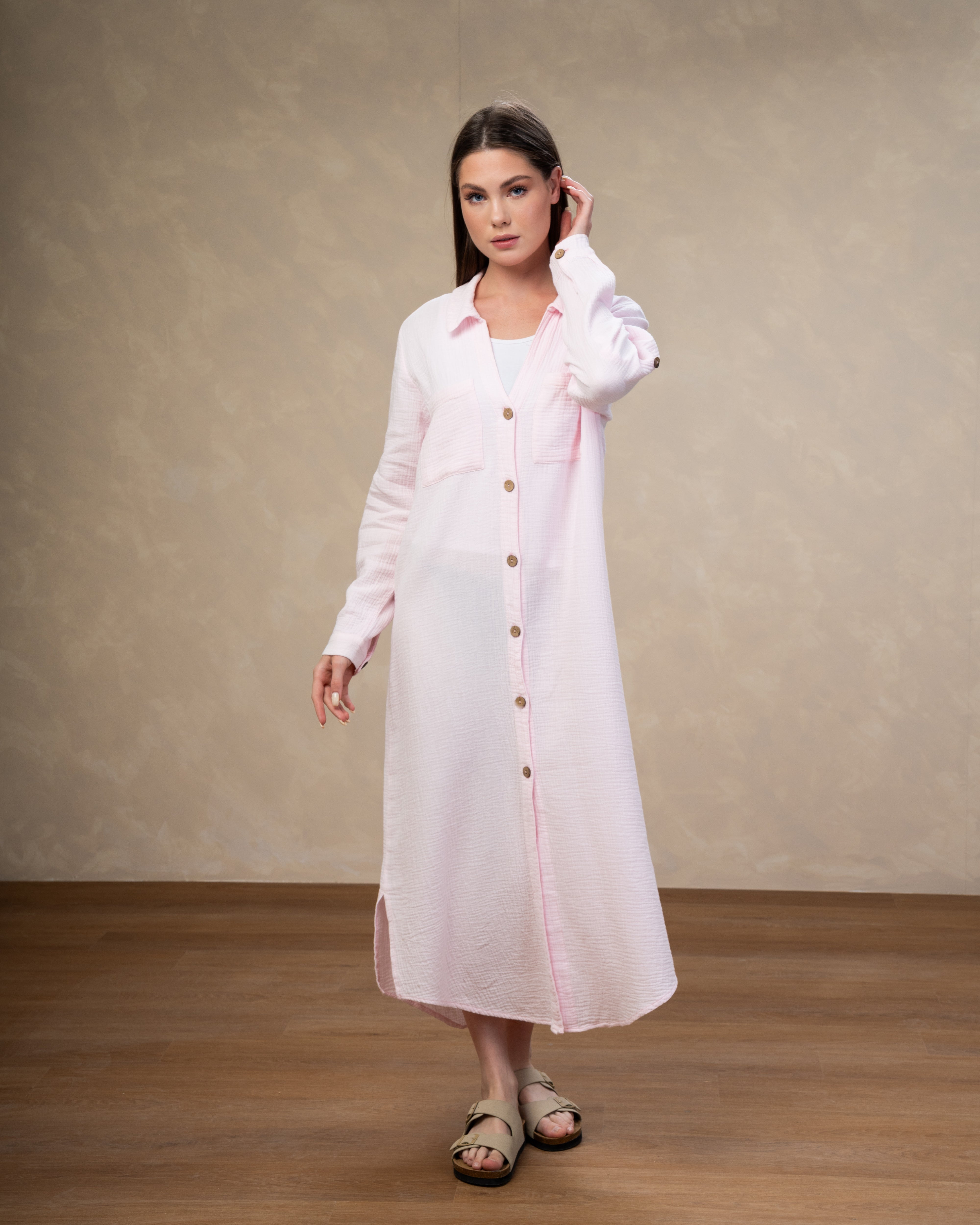 Dress With Chest Pockets - And Wooden Buttons