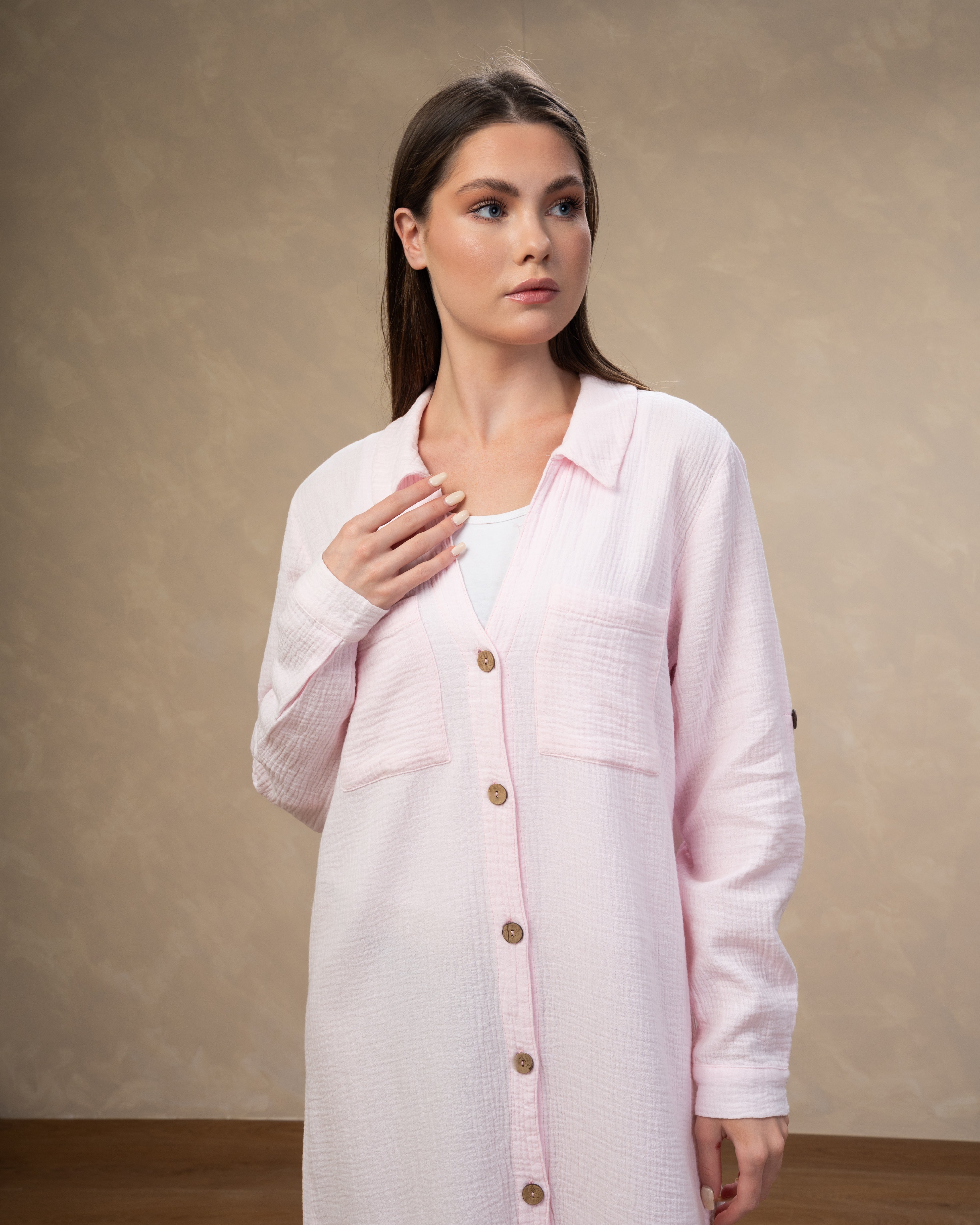 Dress With Chest Pockets - And Wooden Buttons