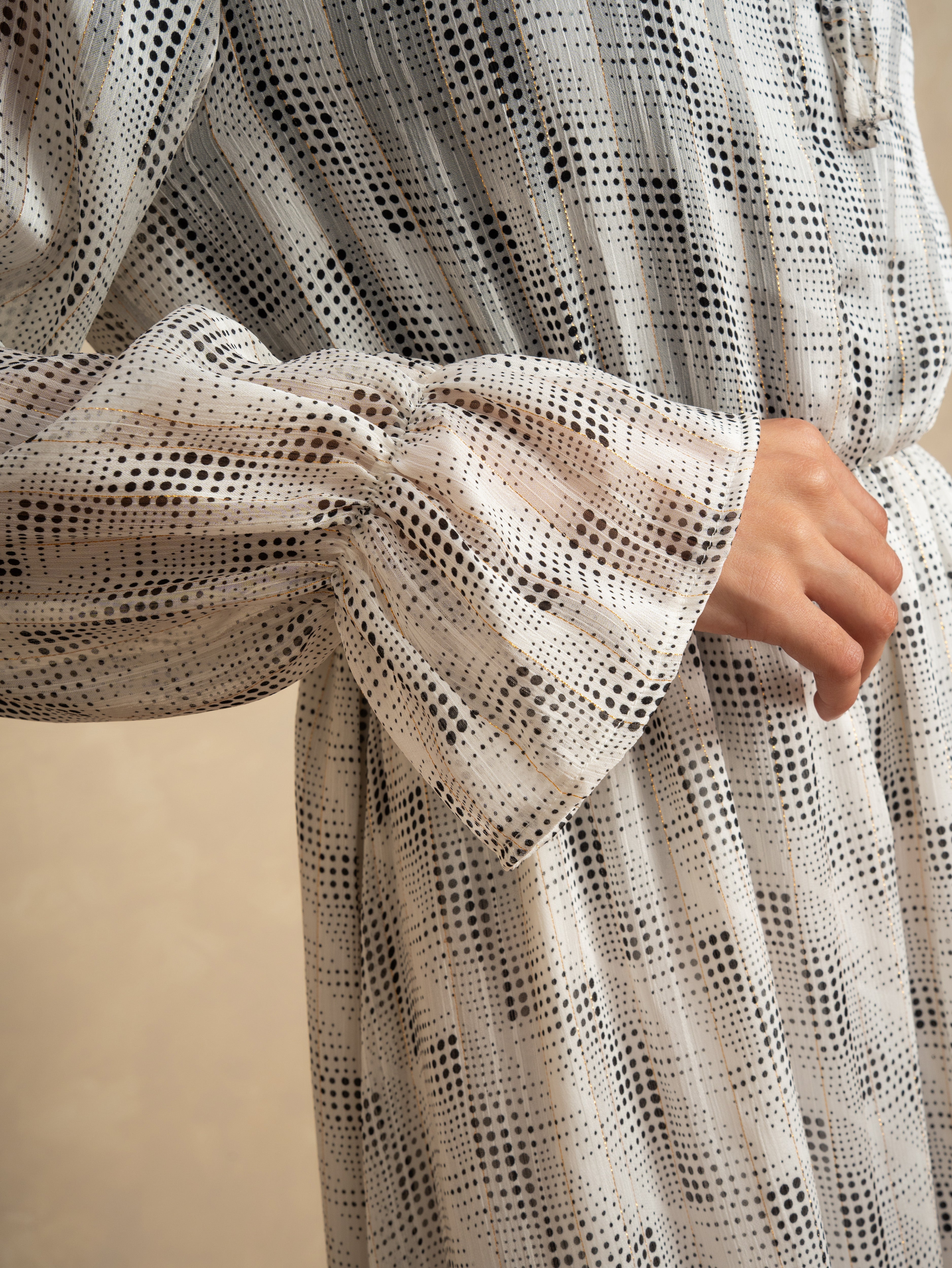 Checked Dress With Elastic Sleeves